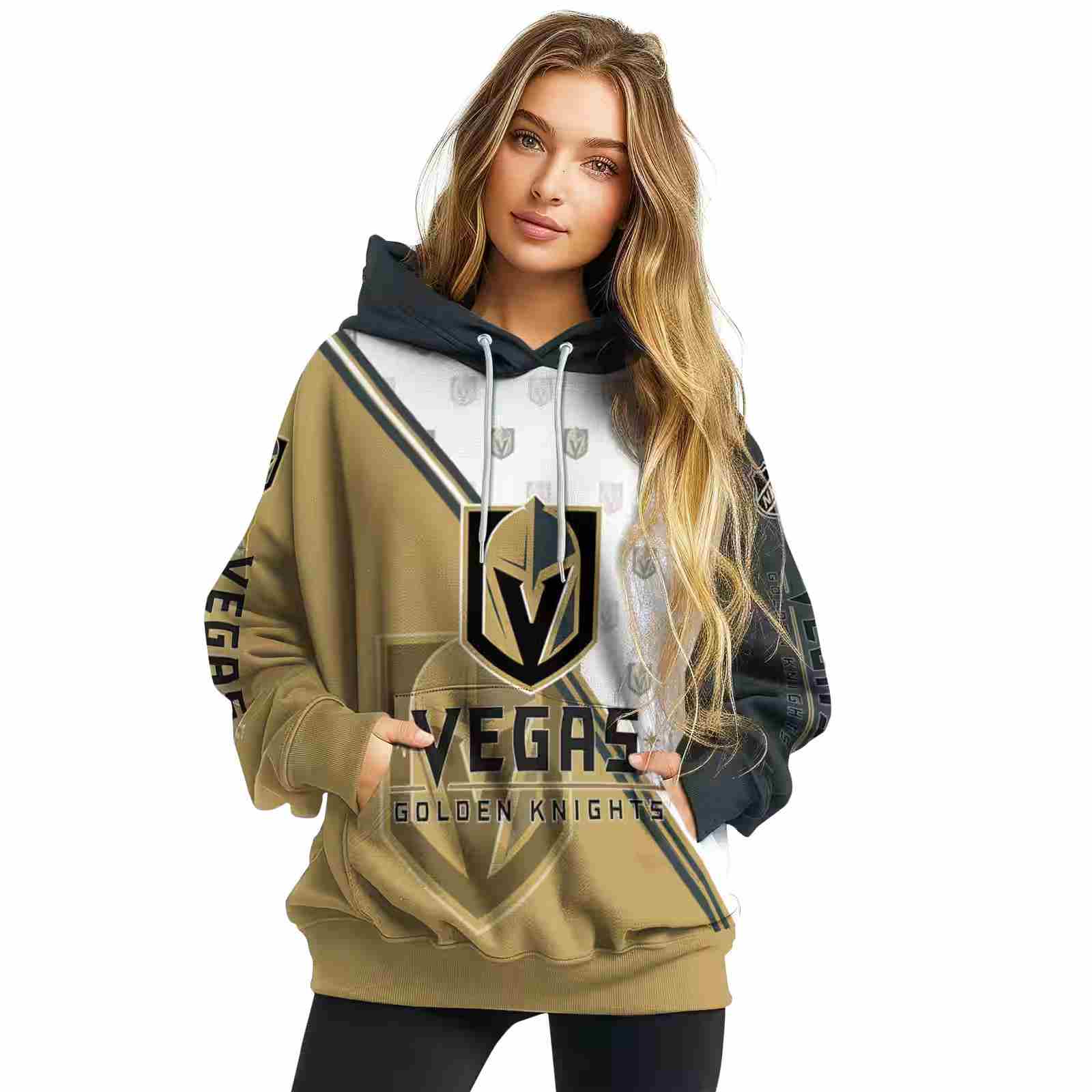 vegas golden knights diagonal stripe tan white hoodie high quality