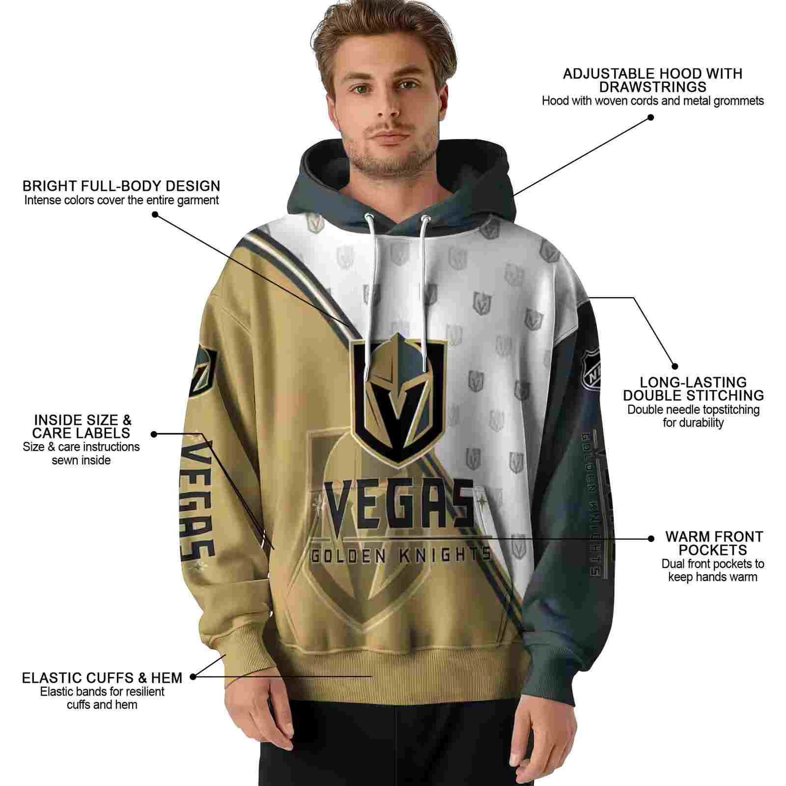 vegas golden knights diagonal stripe tan white hoodie latest model