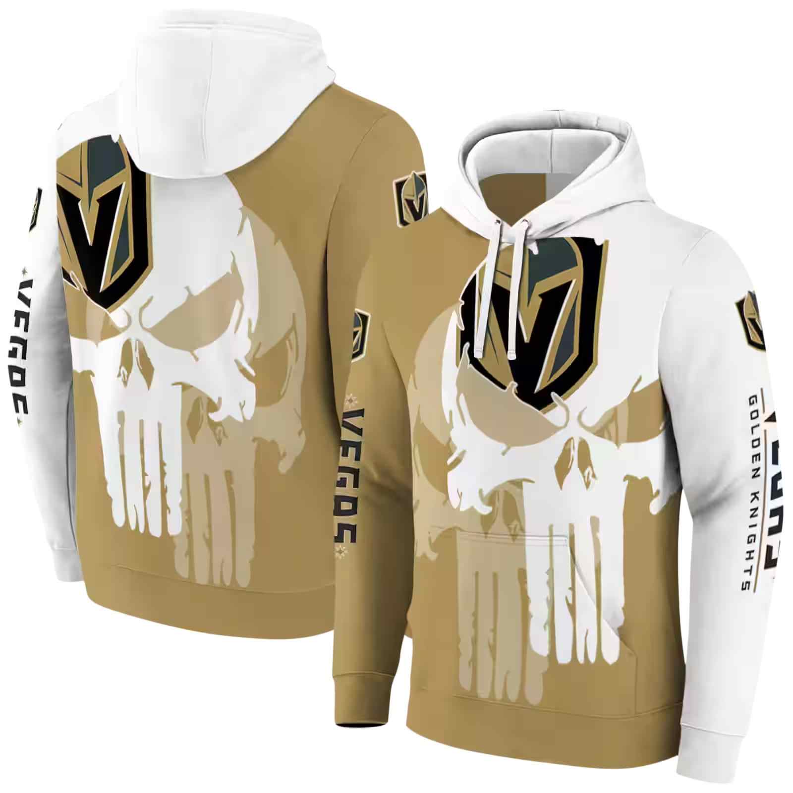 vegas golden knights graphic punisher tan white hoodie fashion forward