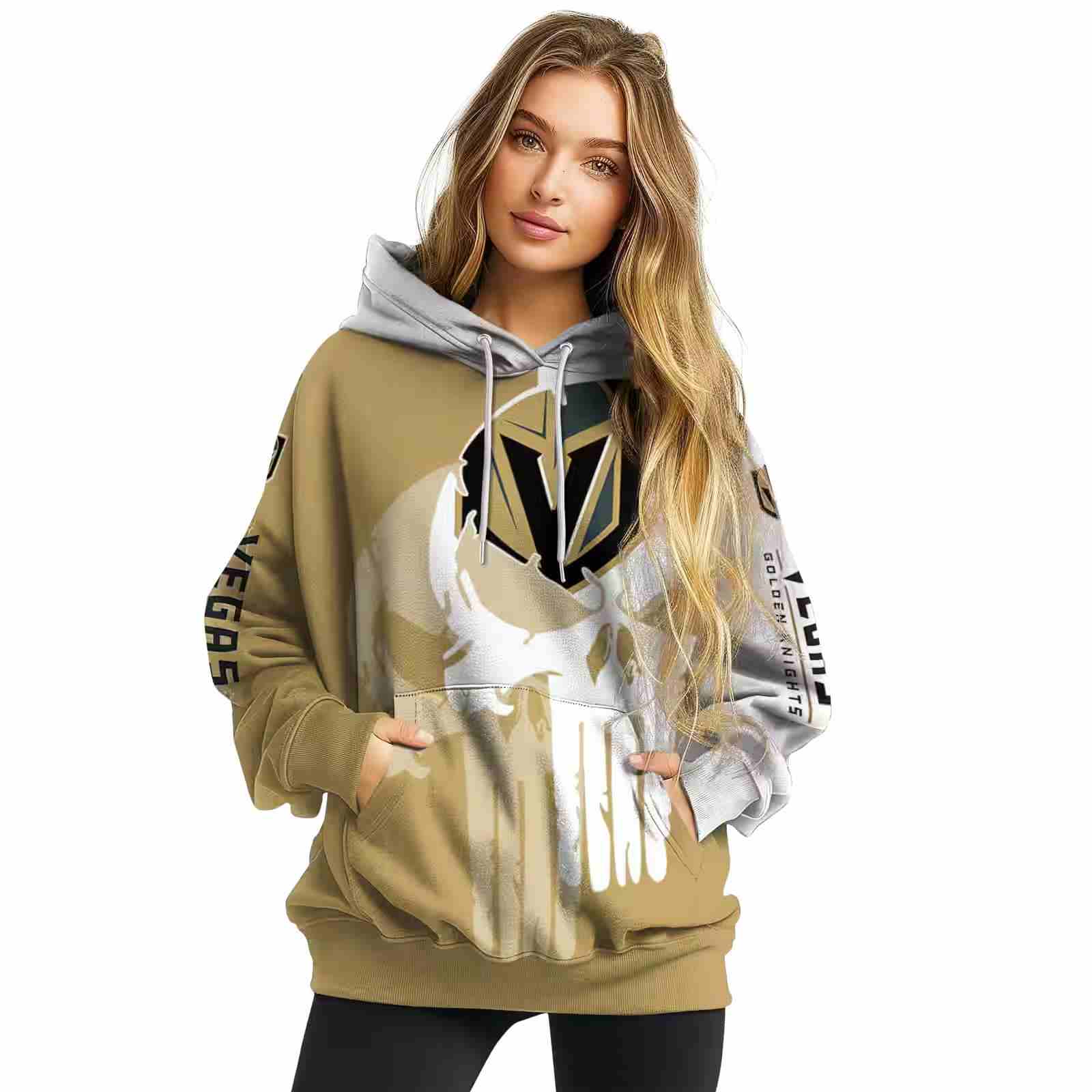 vegas golden knights graphic punisher tan white hoodie high quality