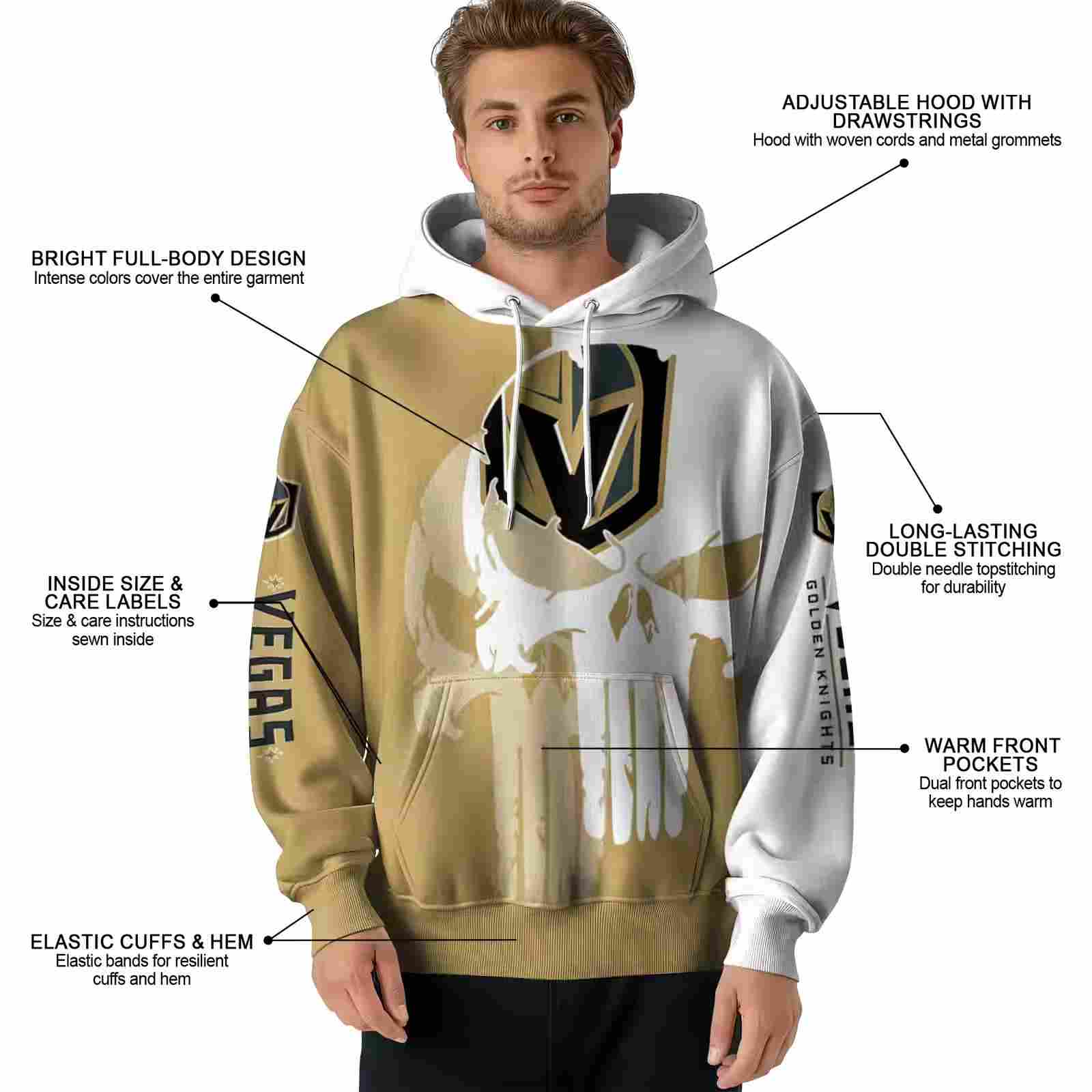 vegas golden knights graphic punisher tan white hoodie latest model