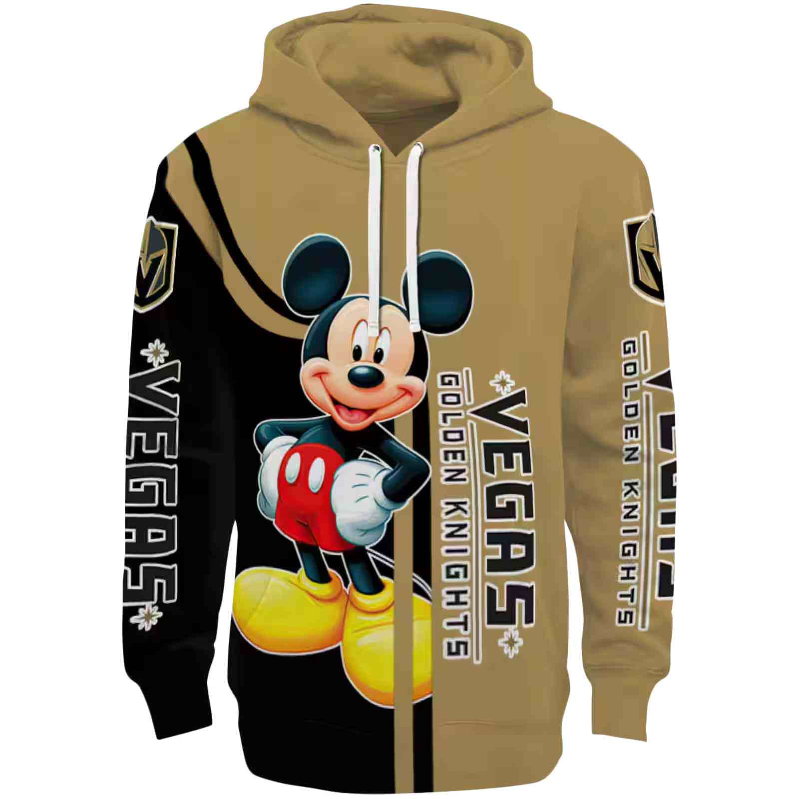 Vegas Golden Knights Mickey Mouse Tan Black Hoodie