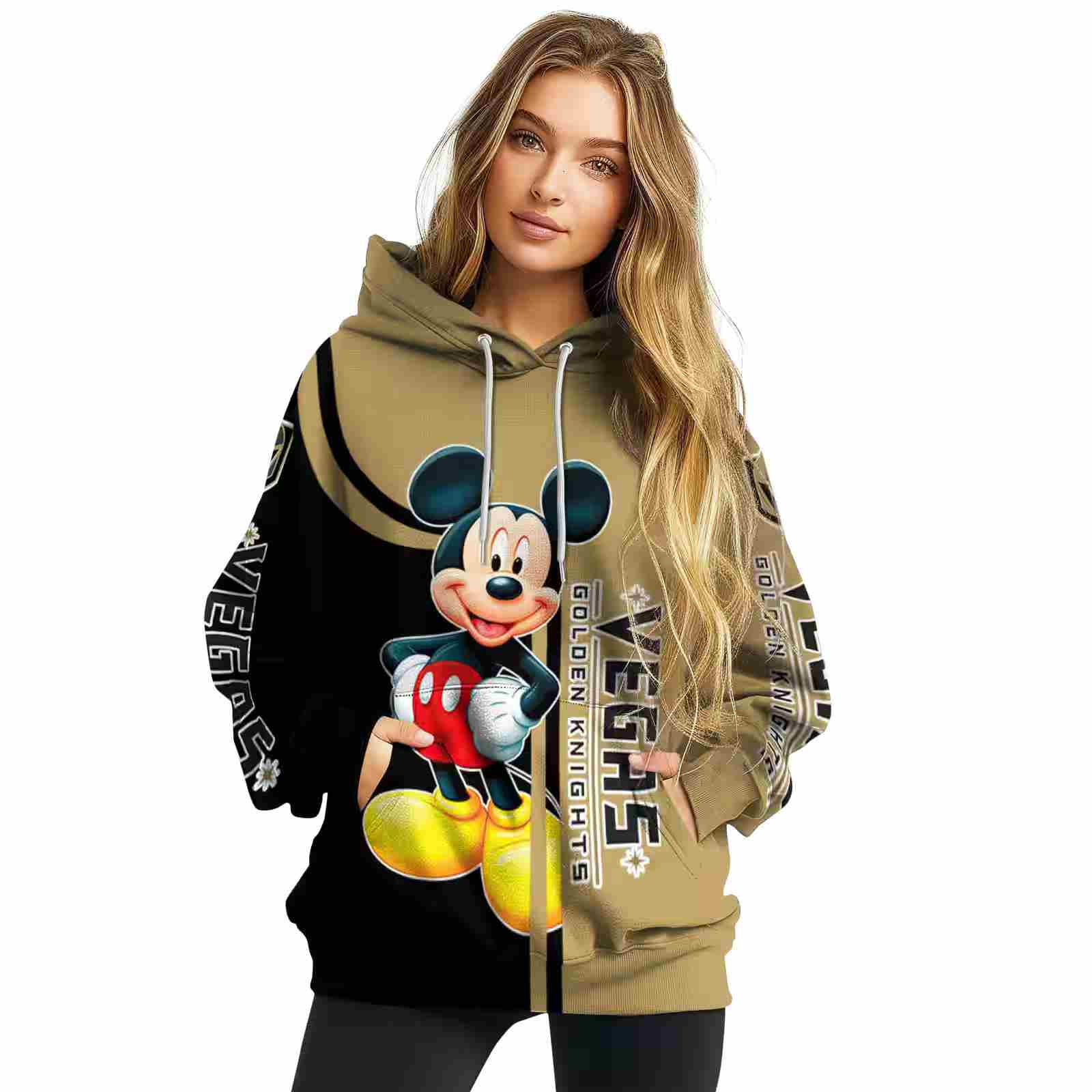 vegas golden knights mickey mouse tan black hoodie high quality