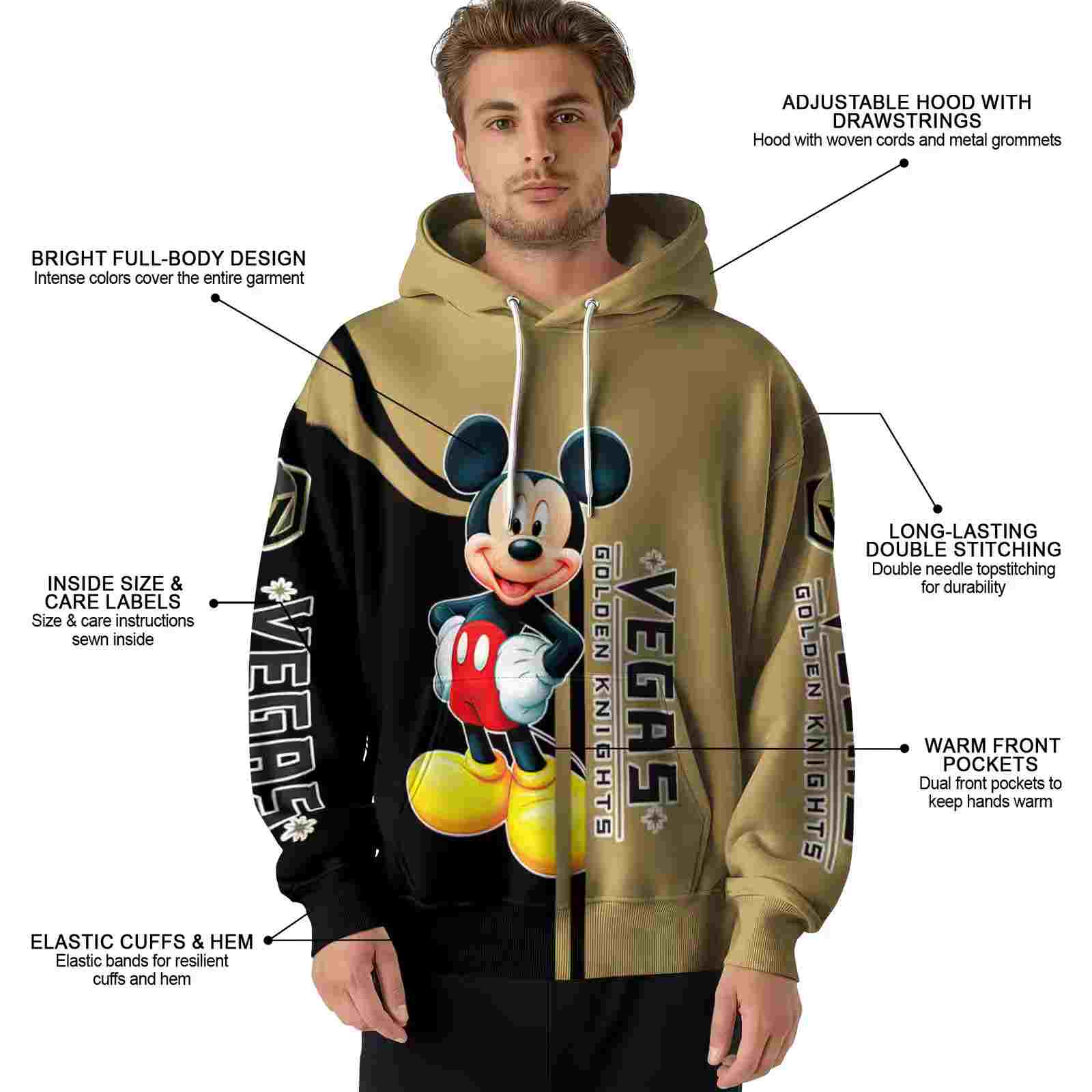 vegas golden knights mickey mouse tan black hoodie latest model