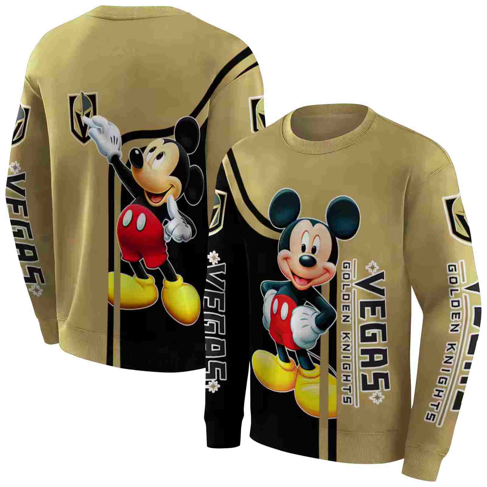 vegas golden knights mickey mouse tan black hoodie premium grade