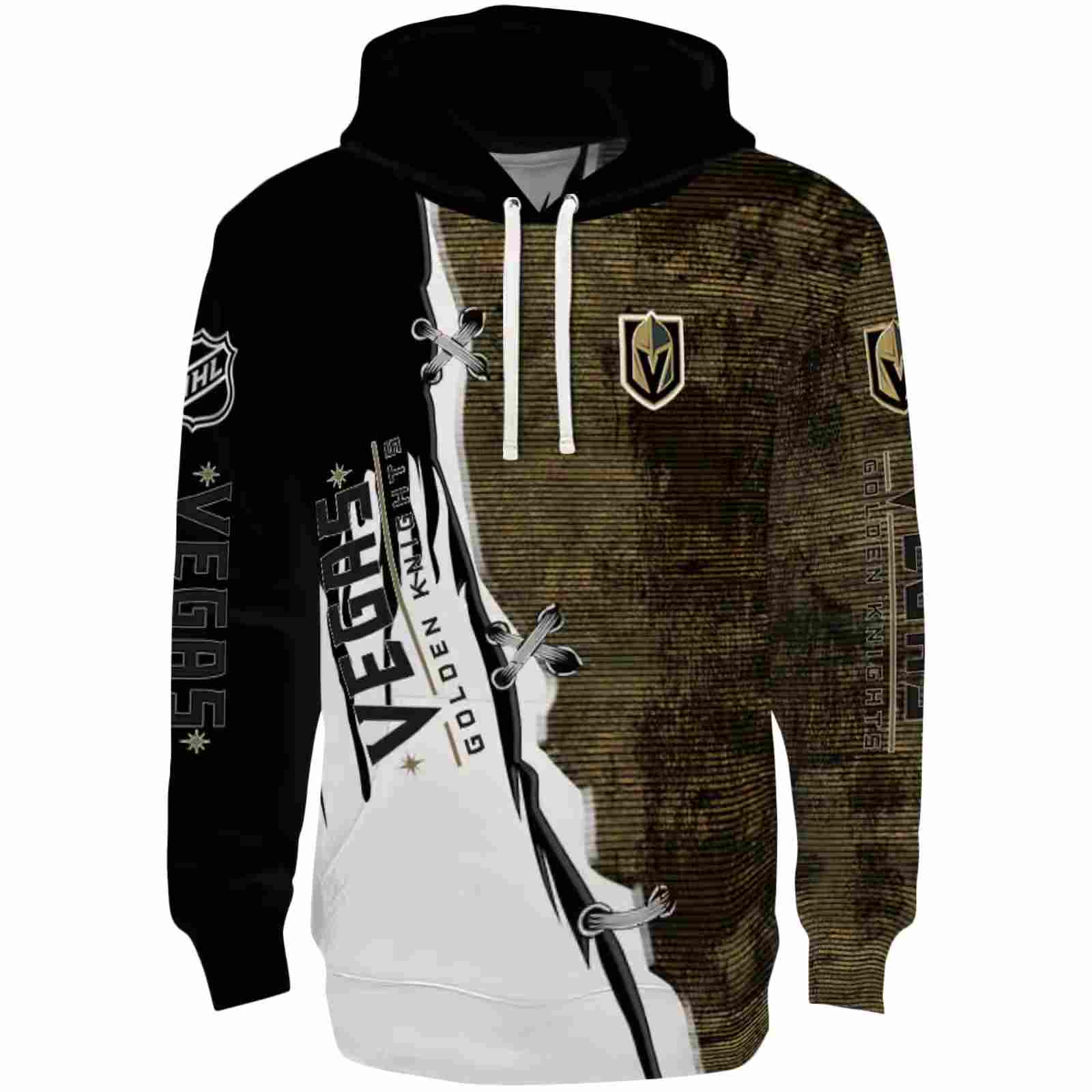 Vegas Golden Knights Ripped Pattern Tan Black White Hoodie