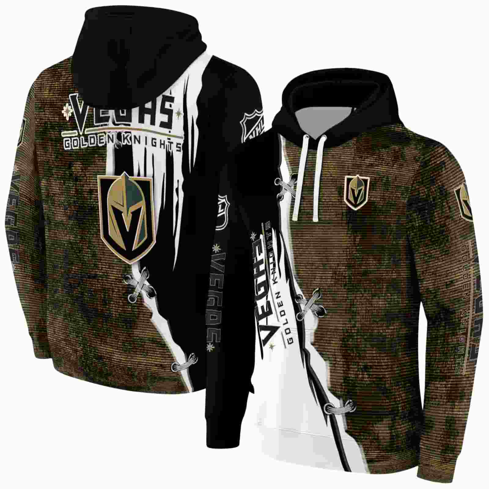 vegas golden knights ripped pattern tan black white hoodie fashion forward