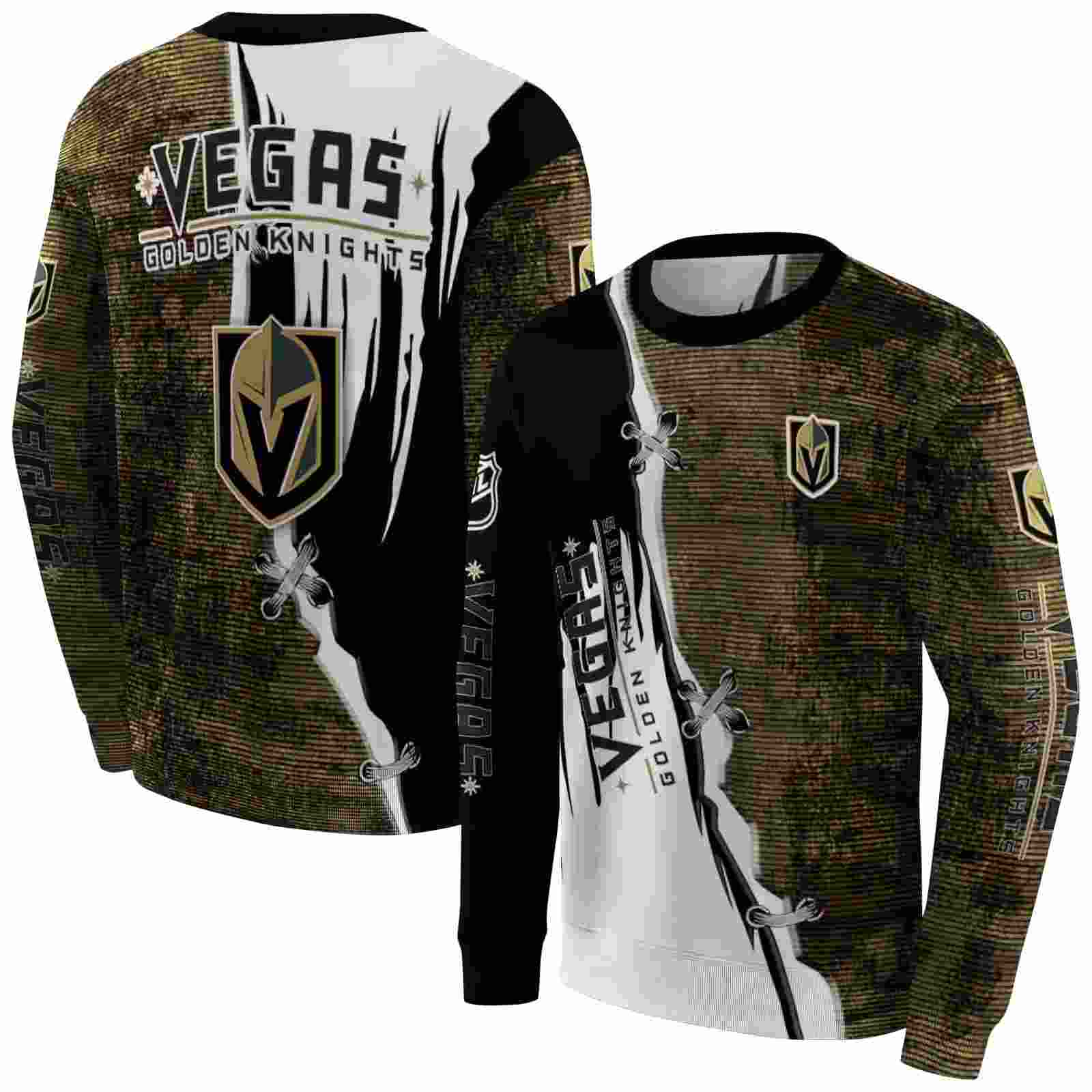 vegas golden knights ripped pattern tan black white hoodie premium grade