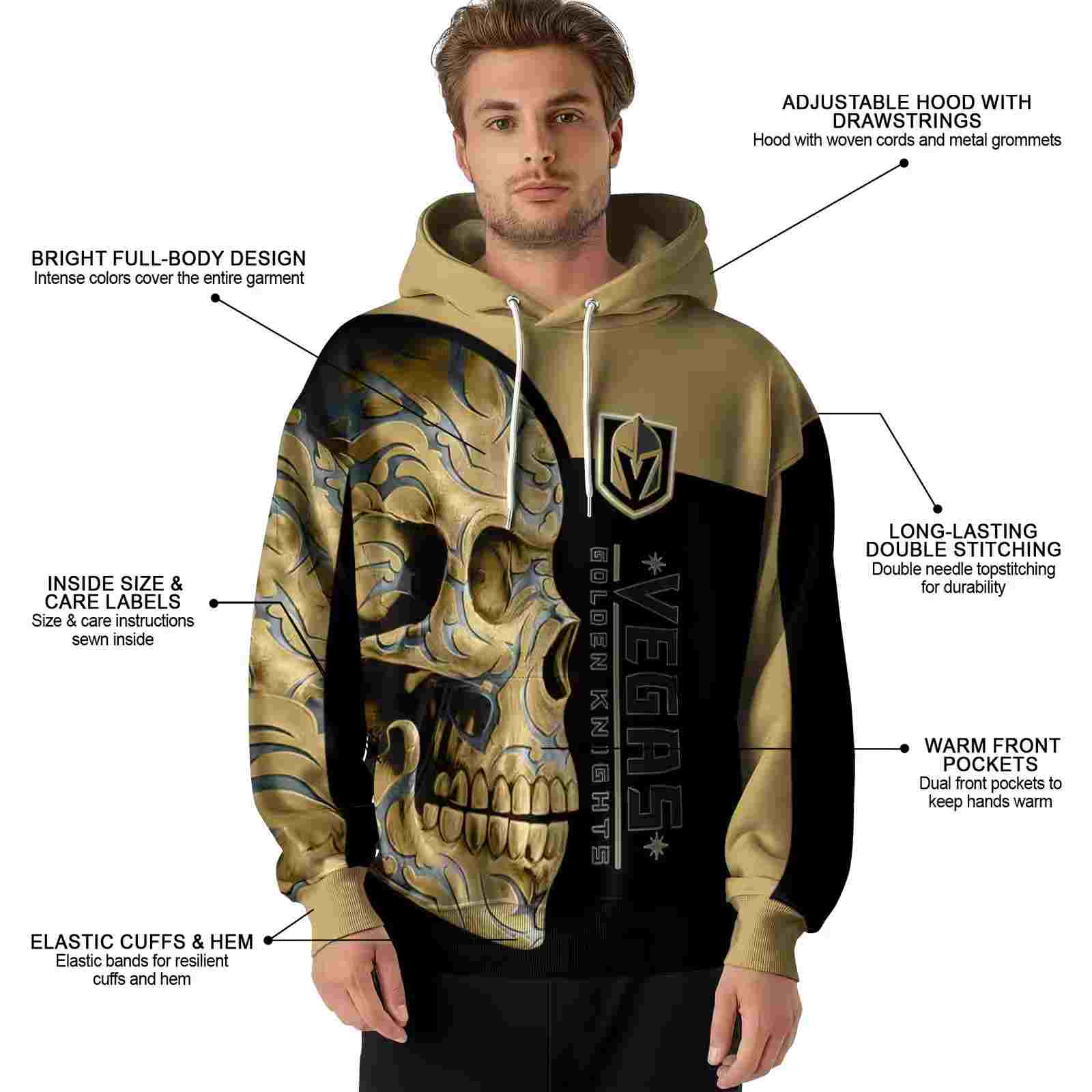 vegas golden knights skull motif tan black hoodie latest model