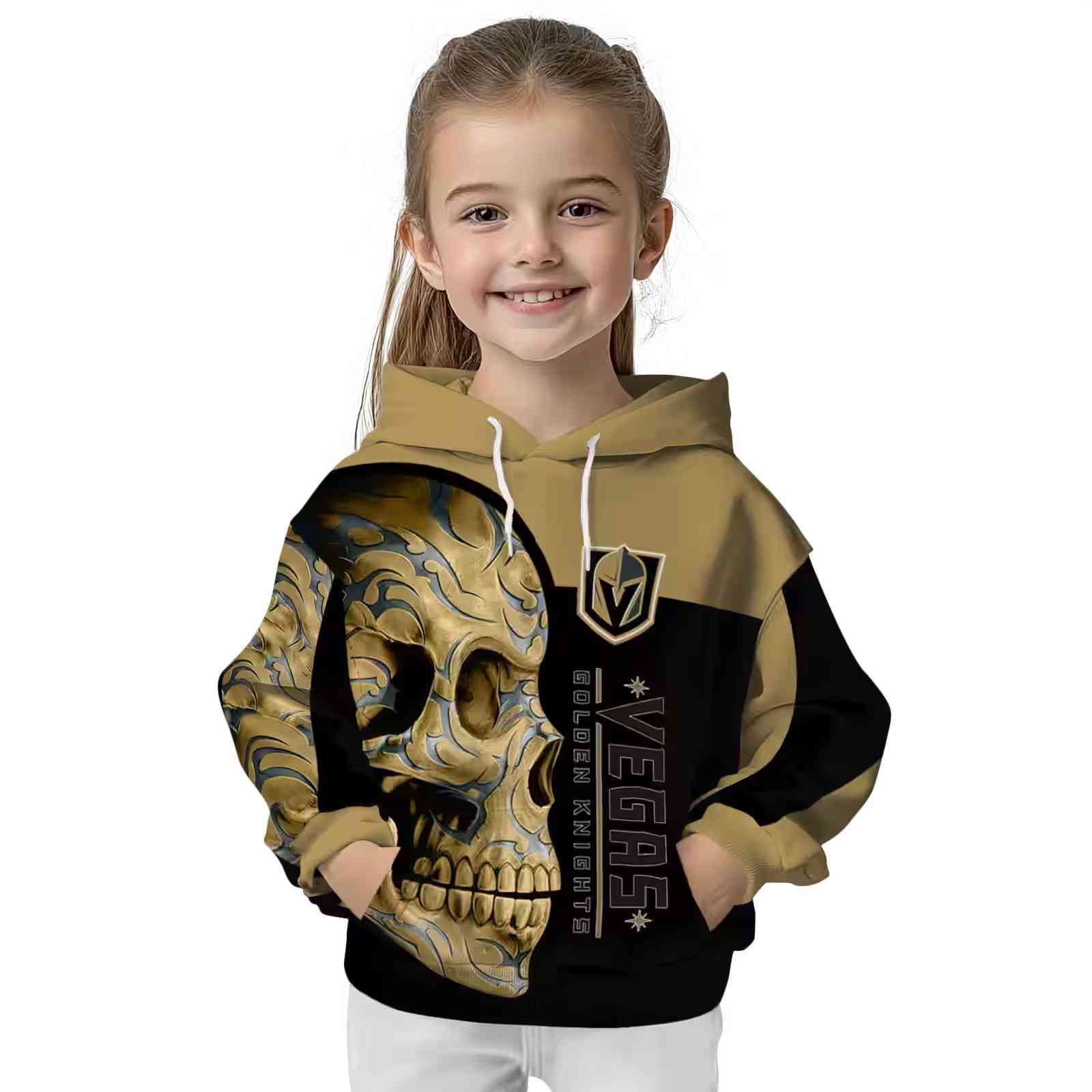 vegas golden knights skull motif tan black hoodie top rated