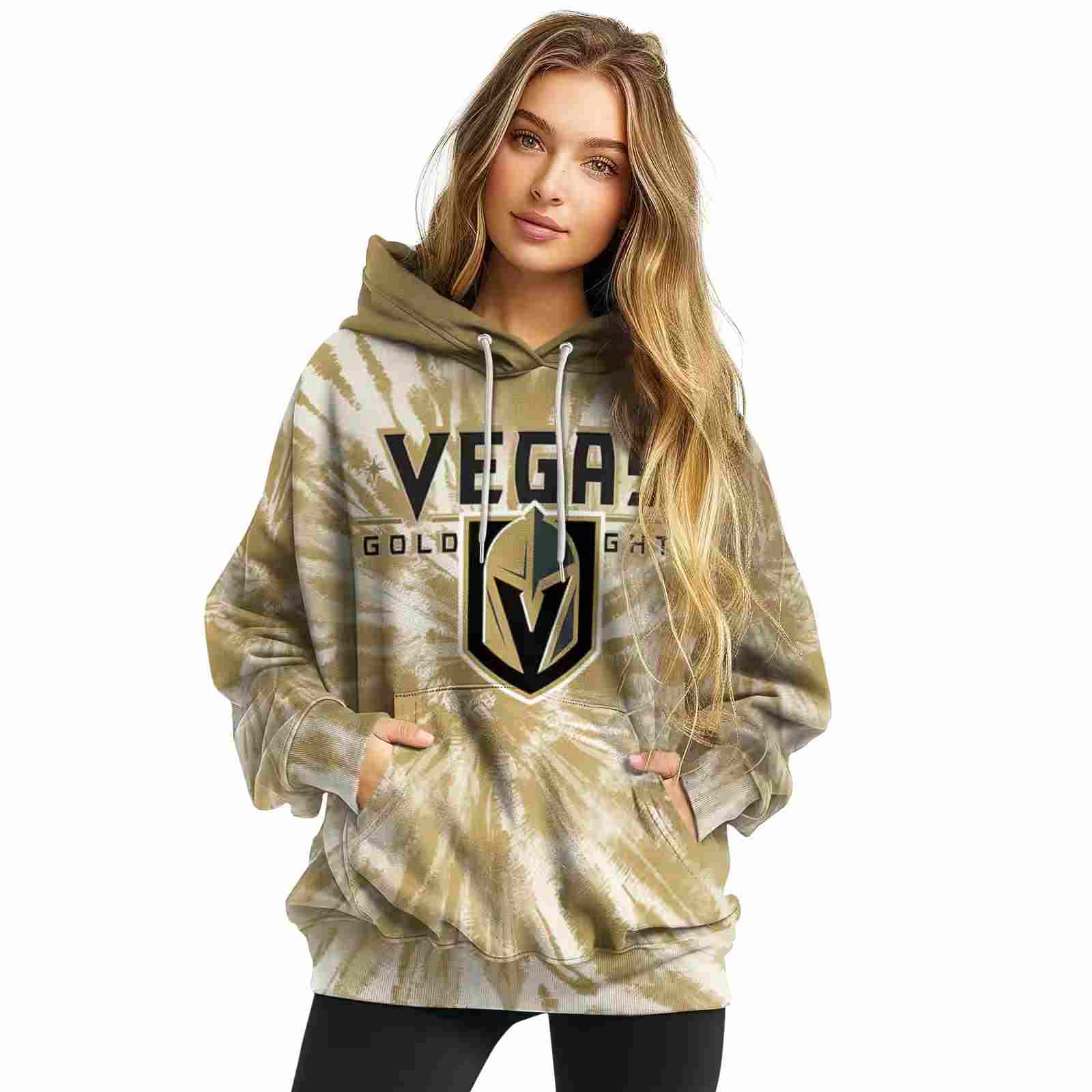 vegas golden knights tie dye pattern tan hoodie high quality