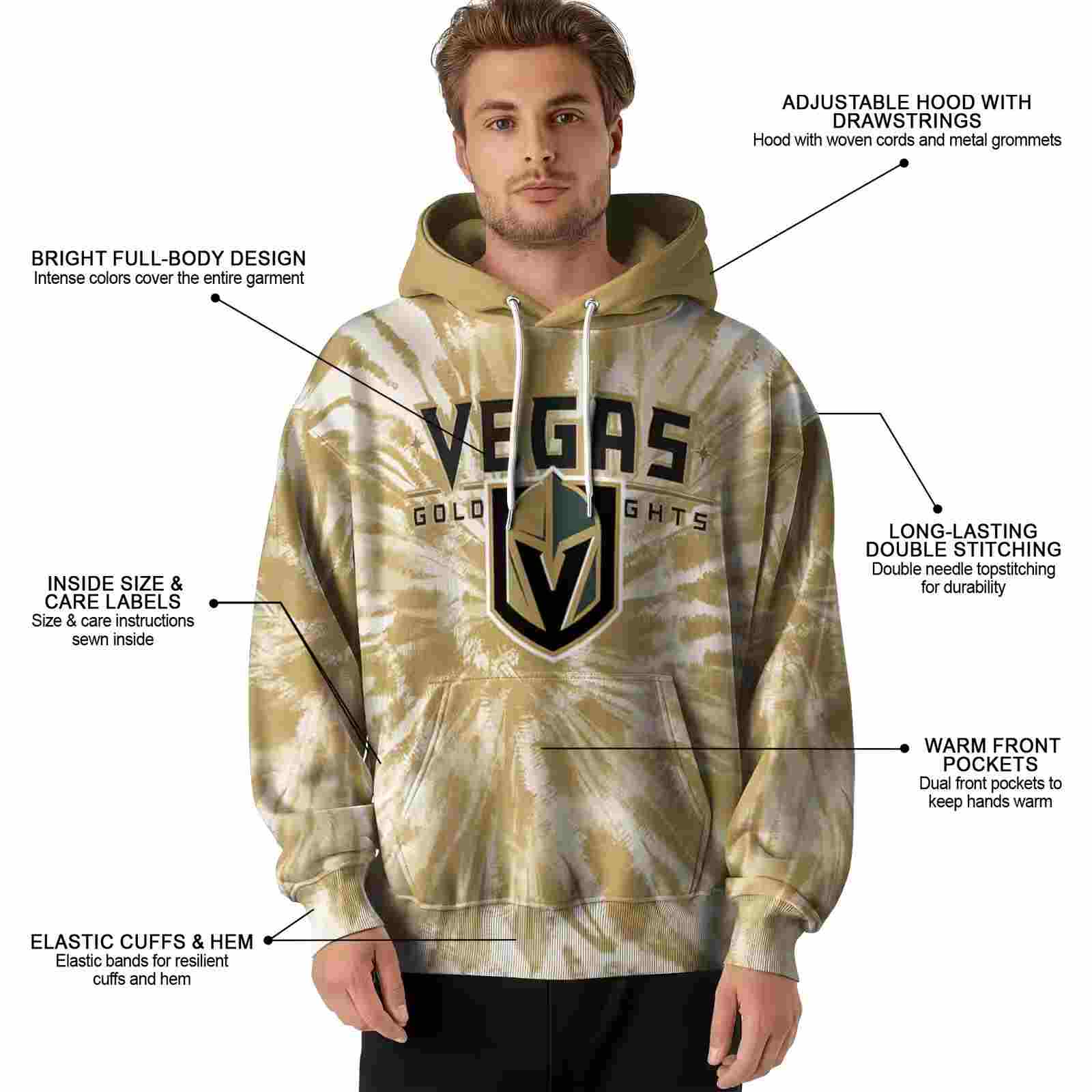 vegas golden knights tie dye pattern tan hoodie latest model