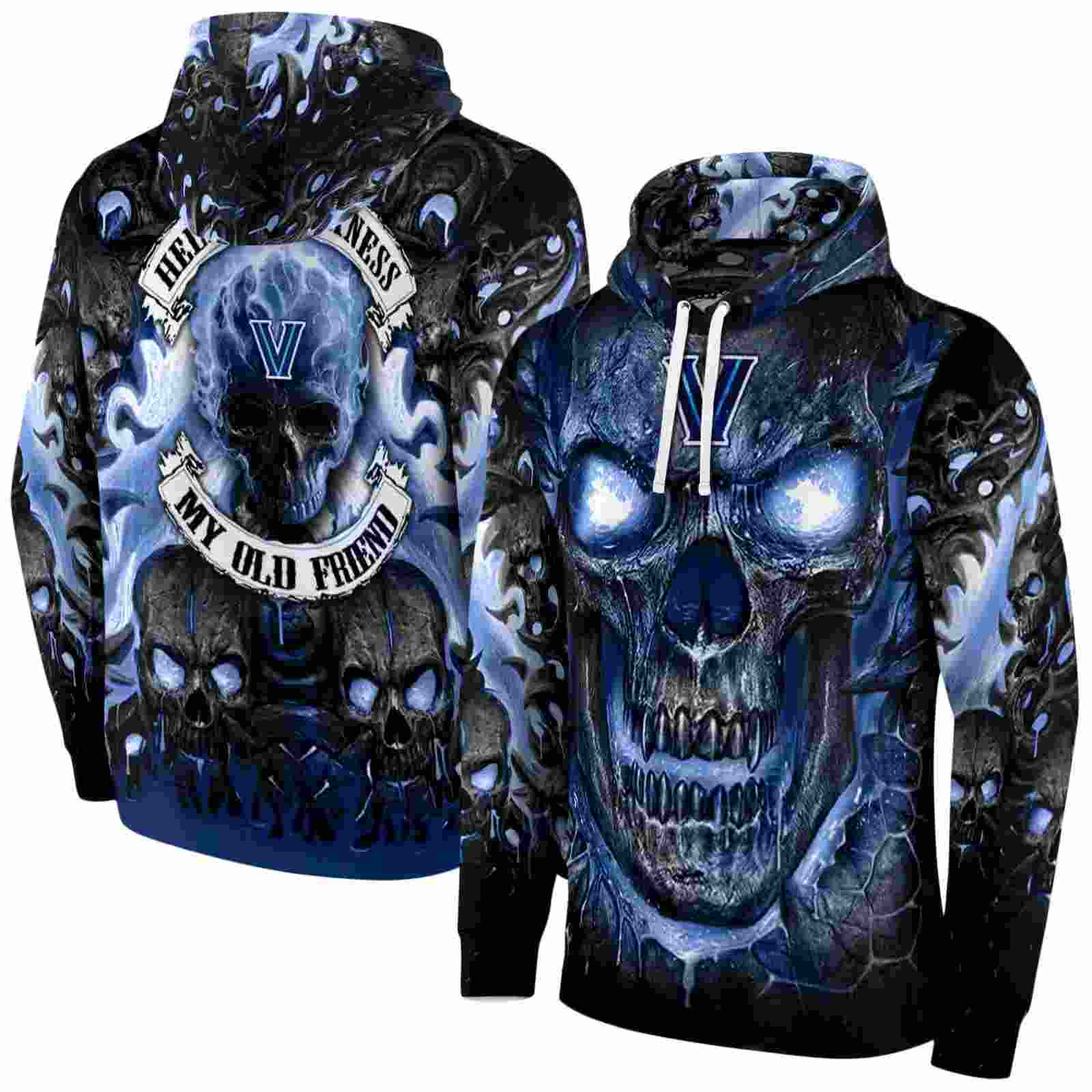 villanova wildcats demonic skull navy black hoodie fashion forward
