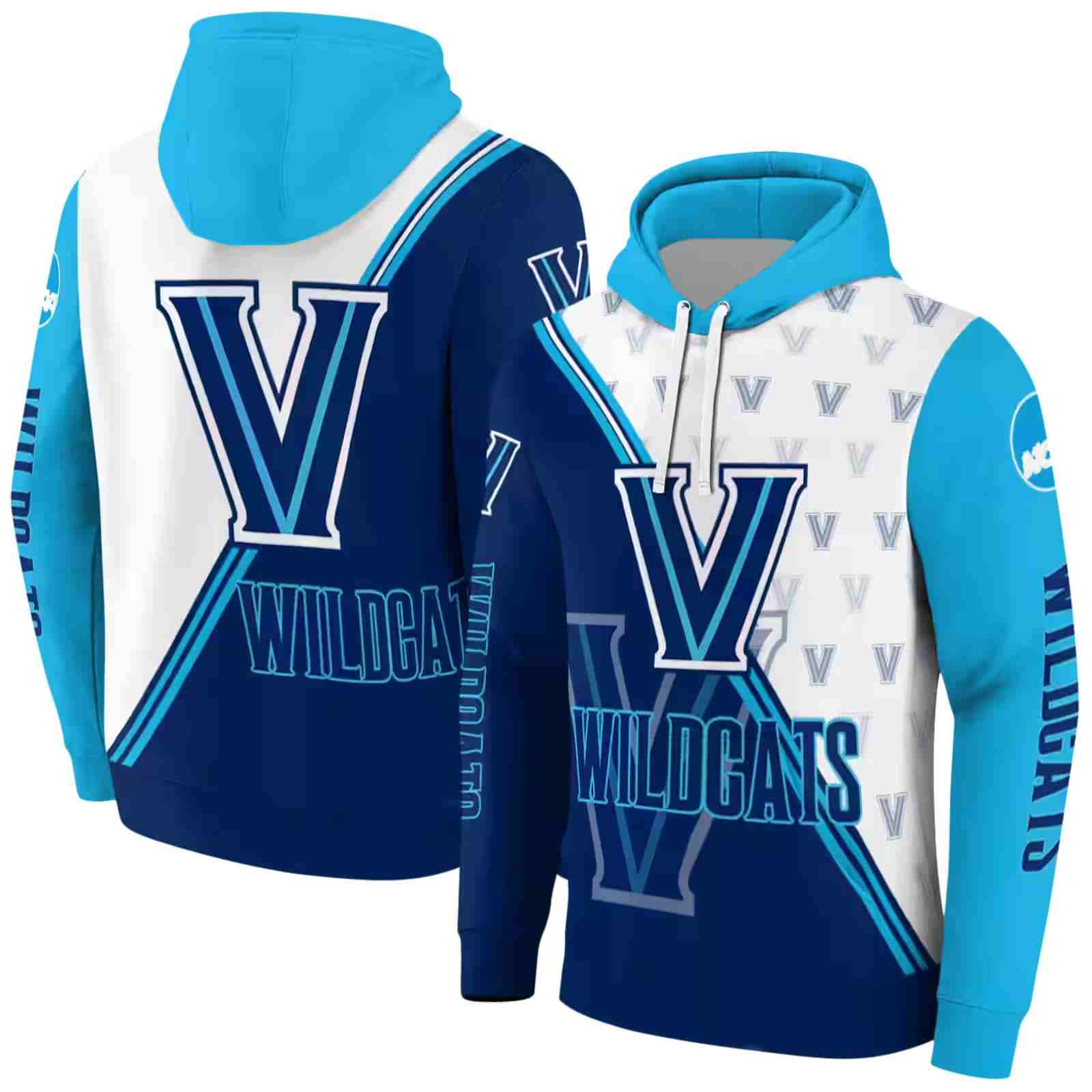 villanova wildcats diagonal stripe navy white hoodie fashion forward