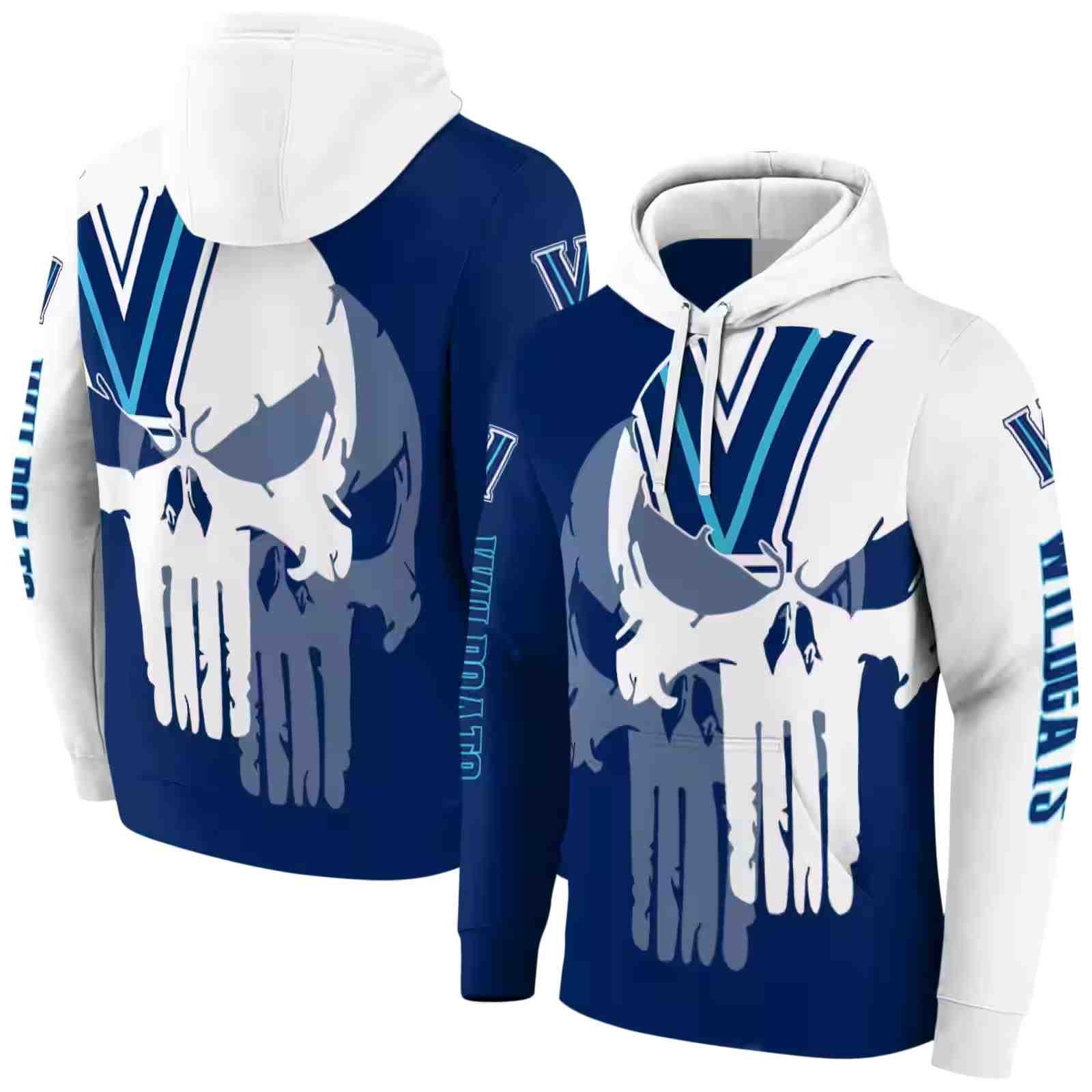 villanova wildcats graphic punisher navy white hoodie fashion forward