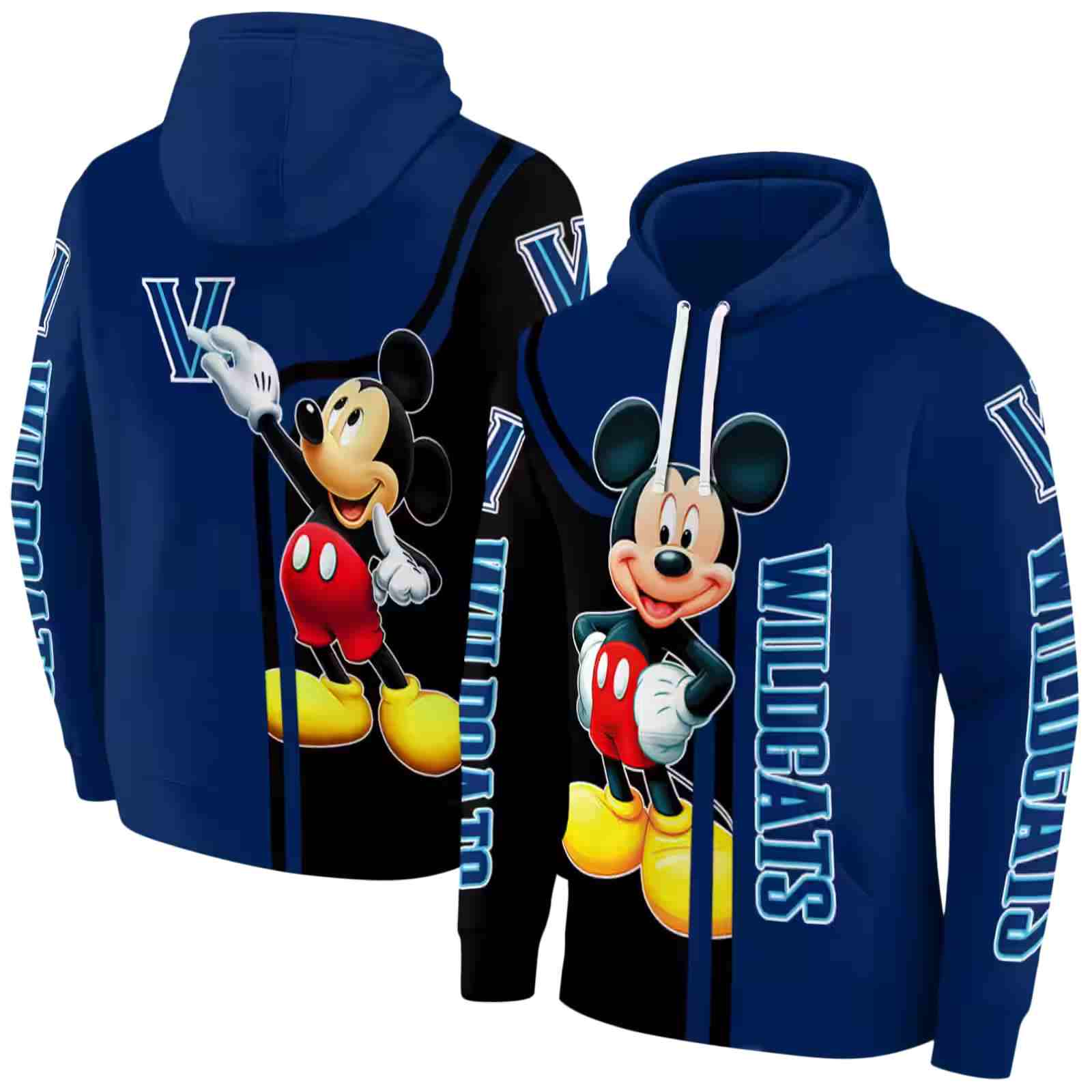 villanova wildcats mickey mouse navy black hoodie fashion forward