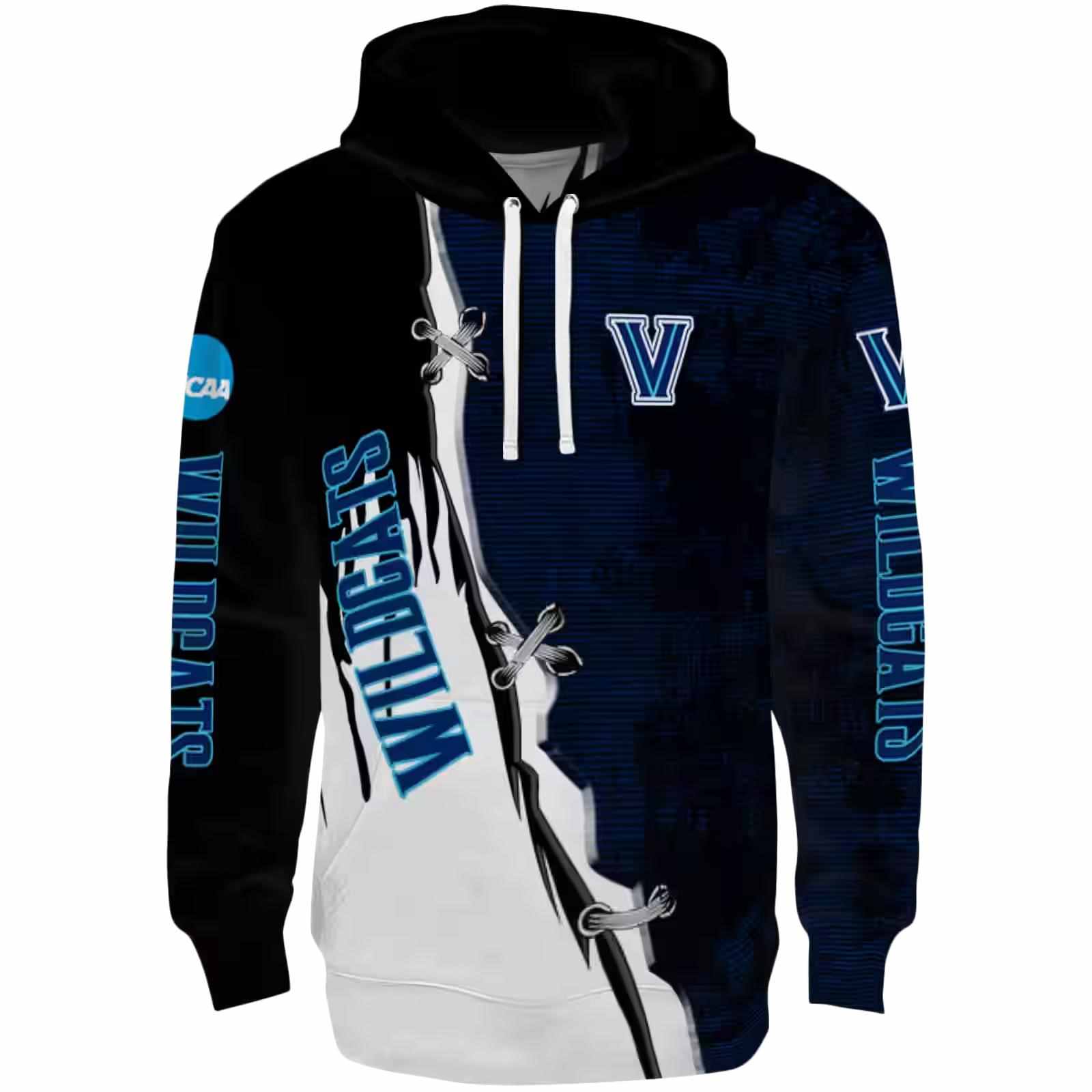 Villanova Wildcats Ripped Pattern Navy Black White Hoodie