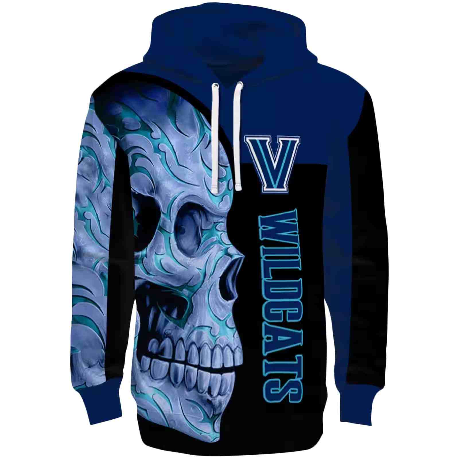 Villanova Wildcats Skull Motif Navy Black Hoodie