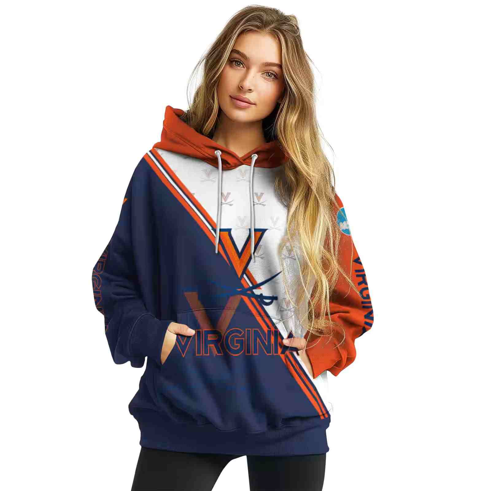 virginia cavaliers diagonal stripe blue white hoodie high quality