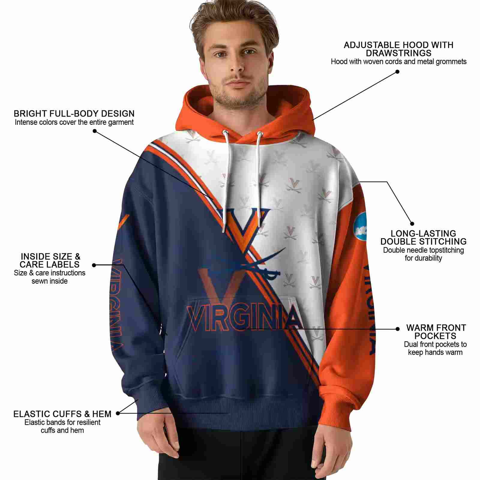 virginia cavaliers diagonal stripe blue white hoodie latest model