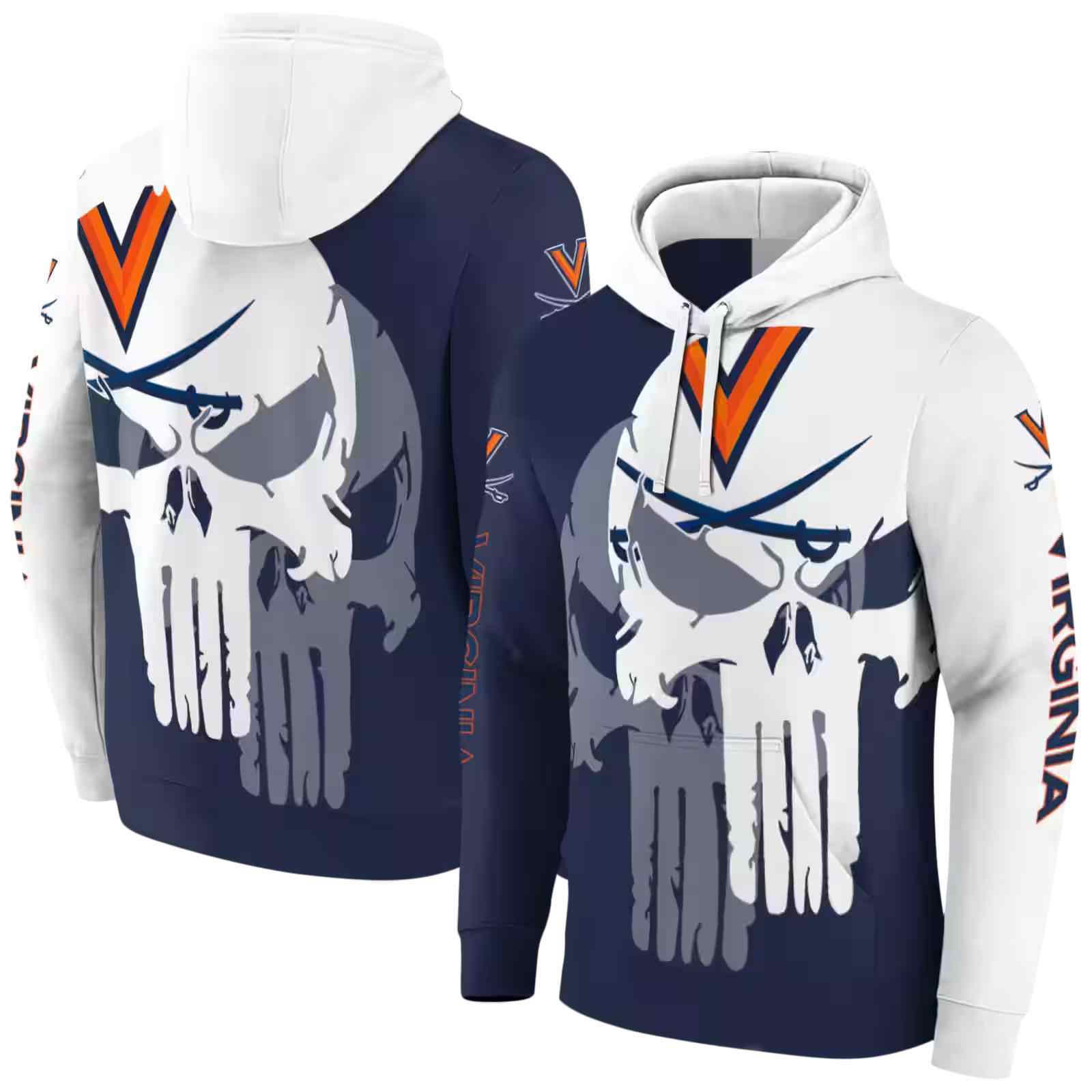 virginia cavaliers graphic punisher blue white hoodie fashion forward