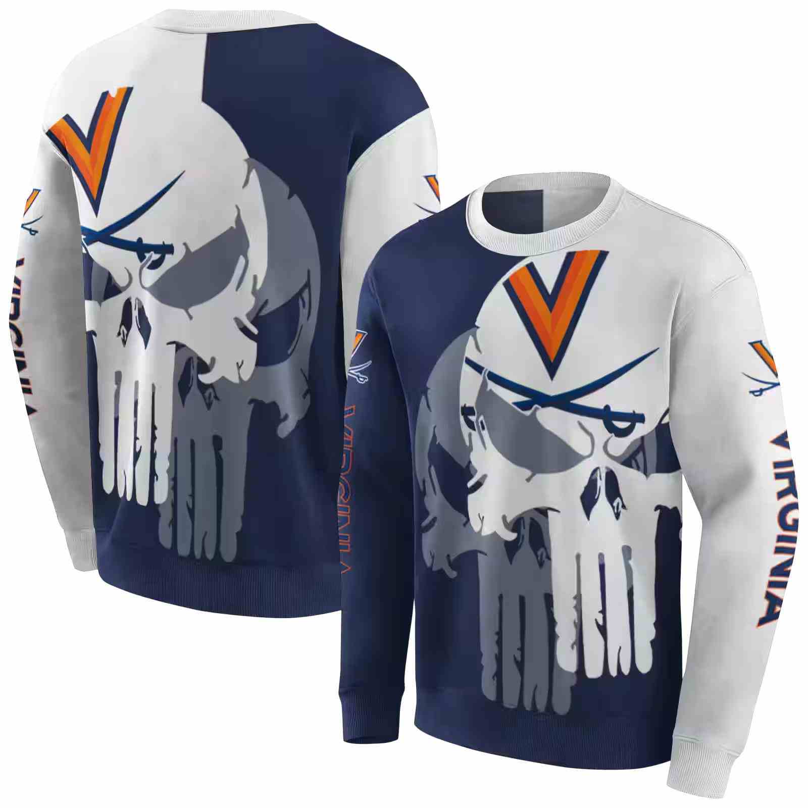 virginia cavaliers graphic punisher blue white hoodie premium grade