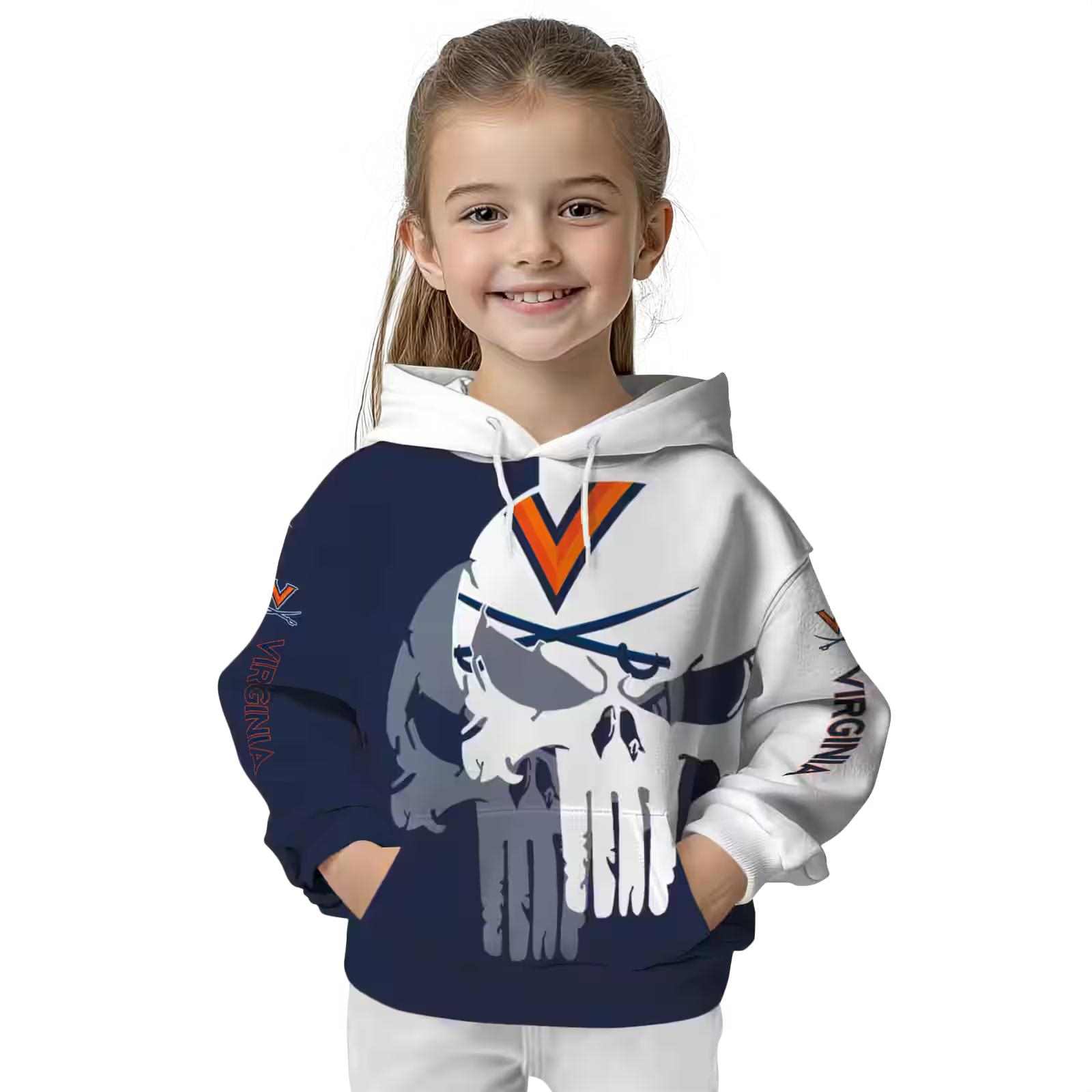 virginia cavaliers graphic punisher blue white hoodie top rated