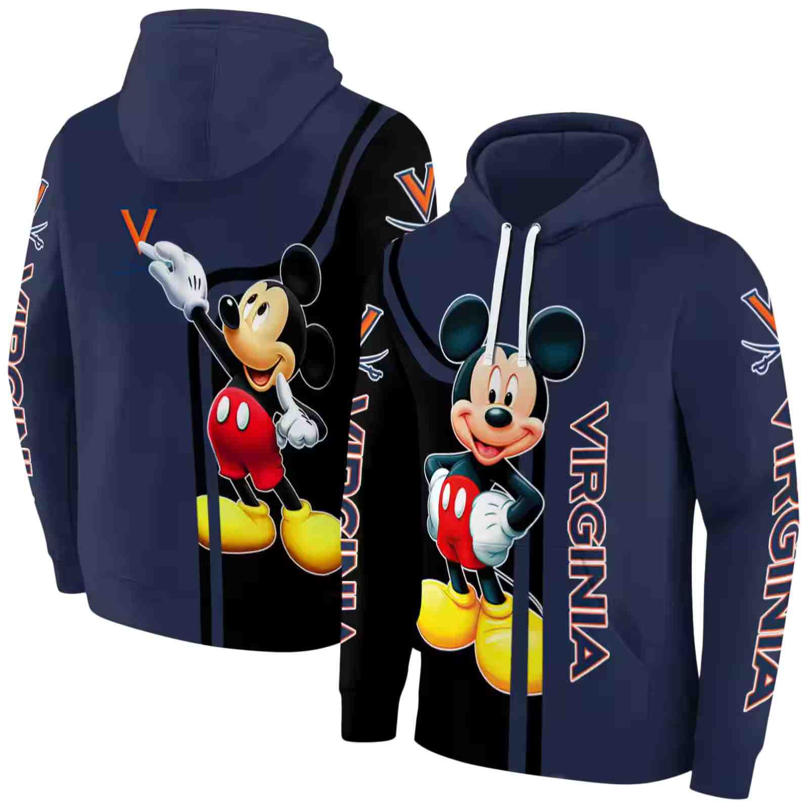 virginia cavaliers mickey mouse blue black hoodie fashion forward