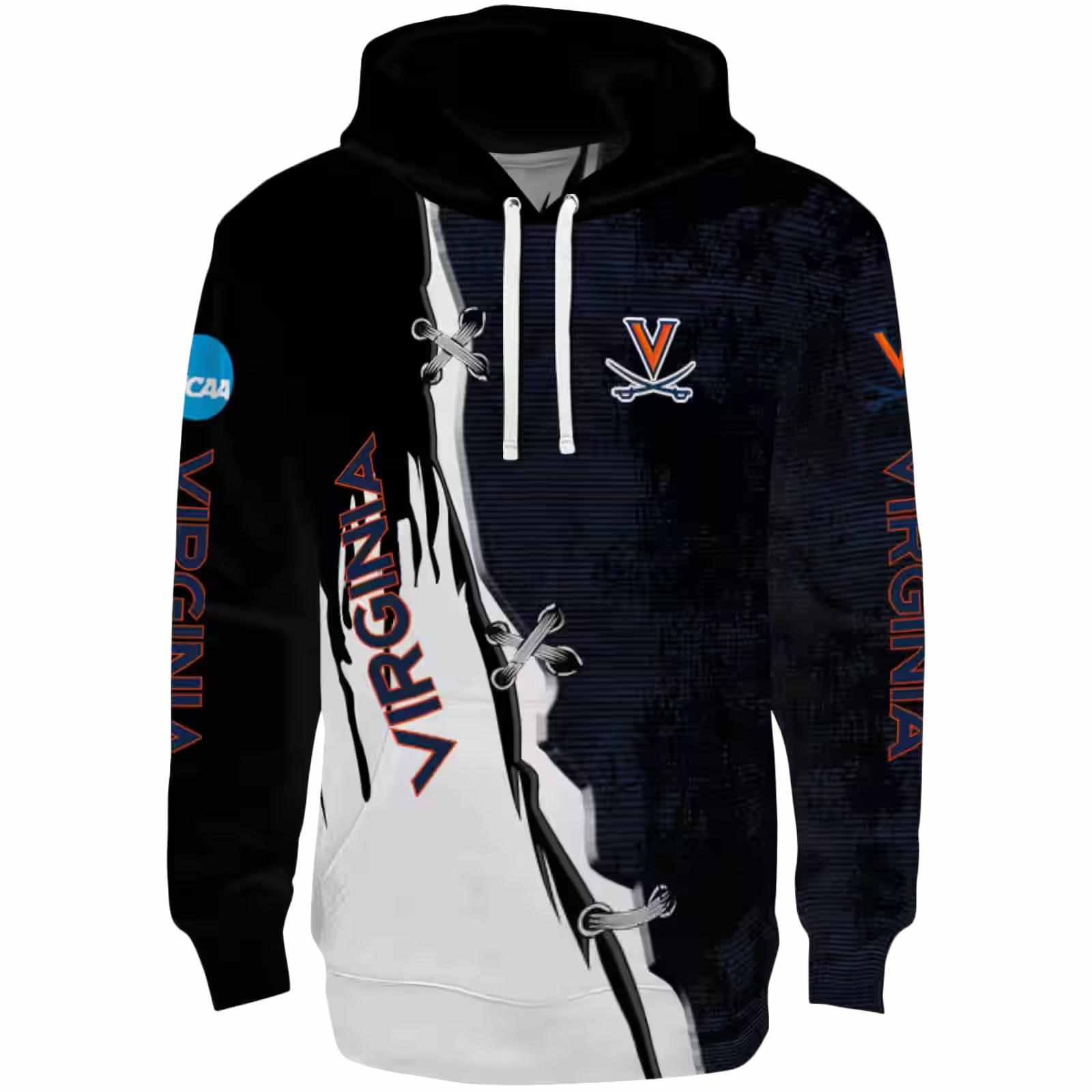 Virginia Cavaliers Ripped Pattern Blue Black White Hoodie