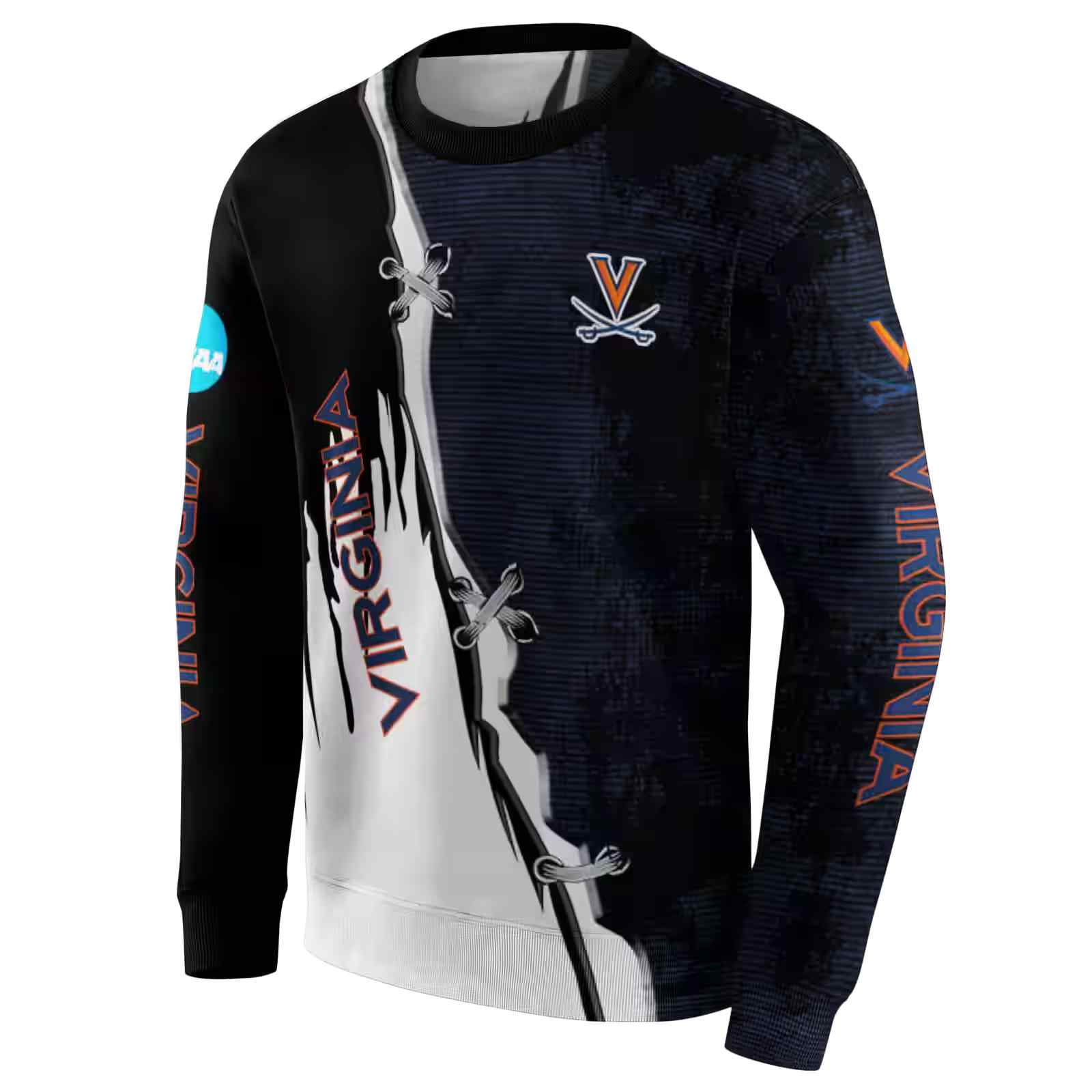 virginia cavaliers ripped pattern blue black white hoodie new arrival