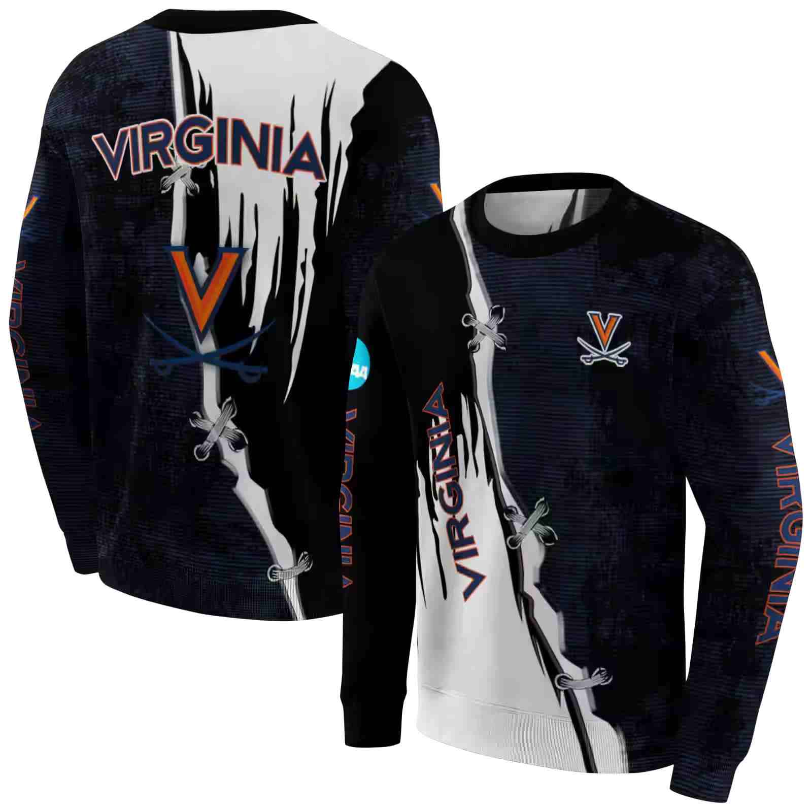 virginia cavaliers ripped pattern blue black white hoodie premium grade