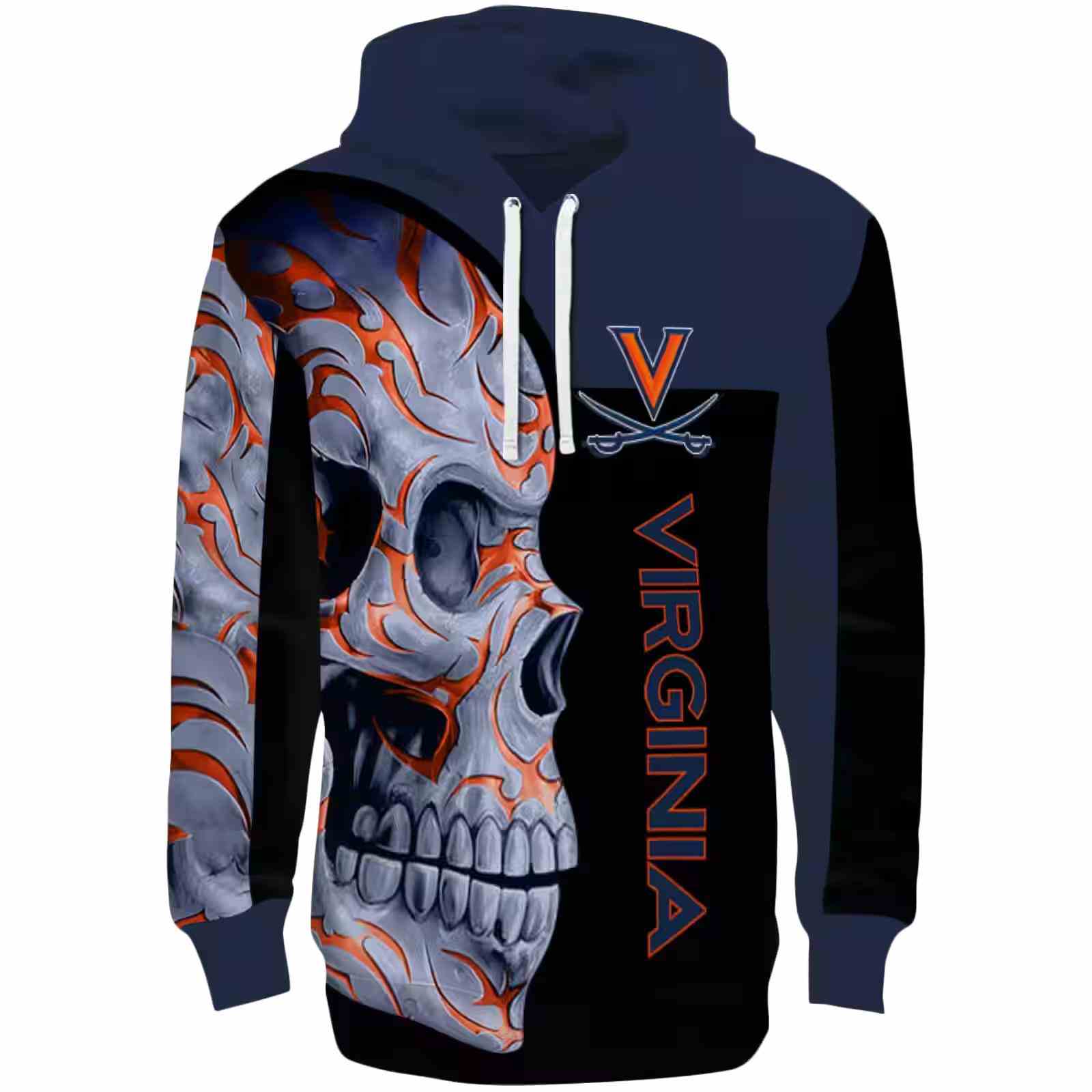 Virginia Cavaliers Skull Motif Blue Black Hoodie