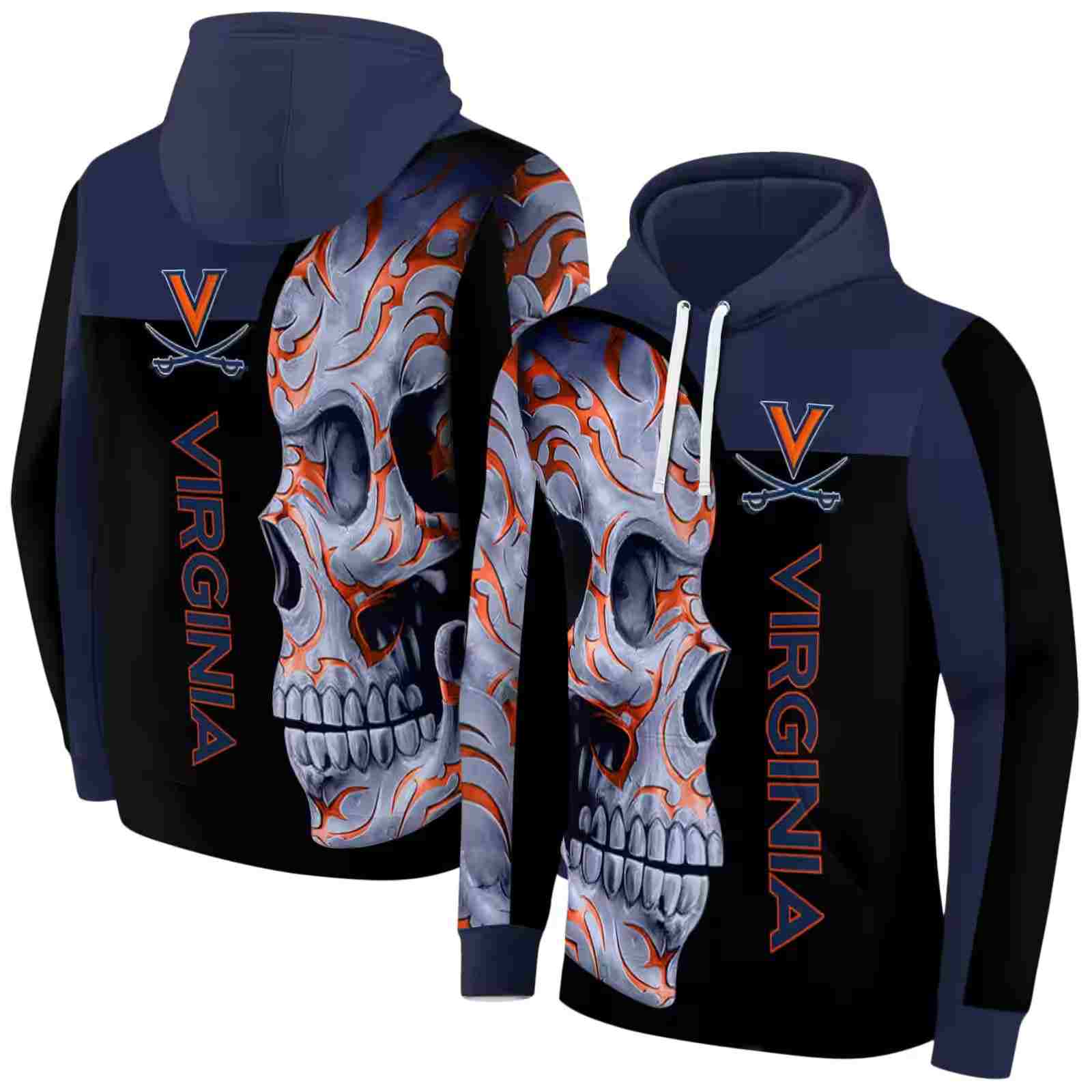 virginia cavaliers skull motif blue black hoodie fashion forward