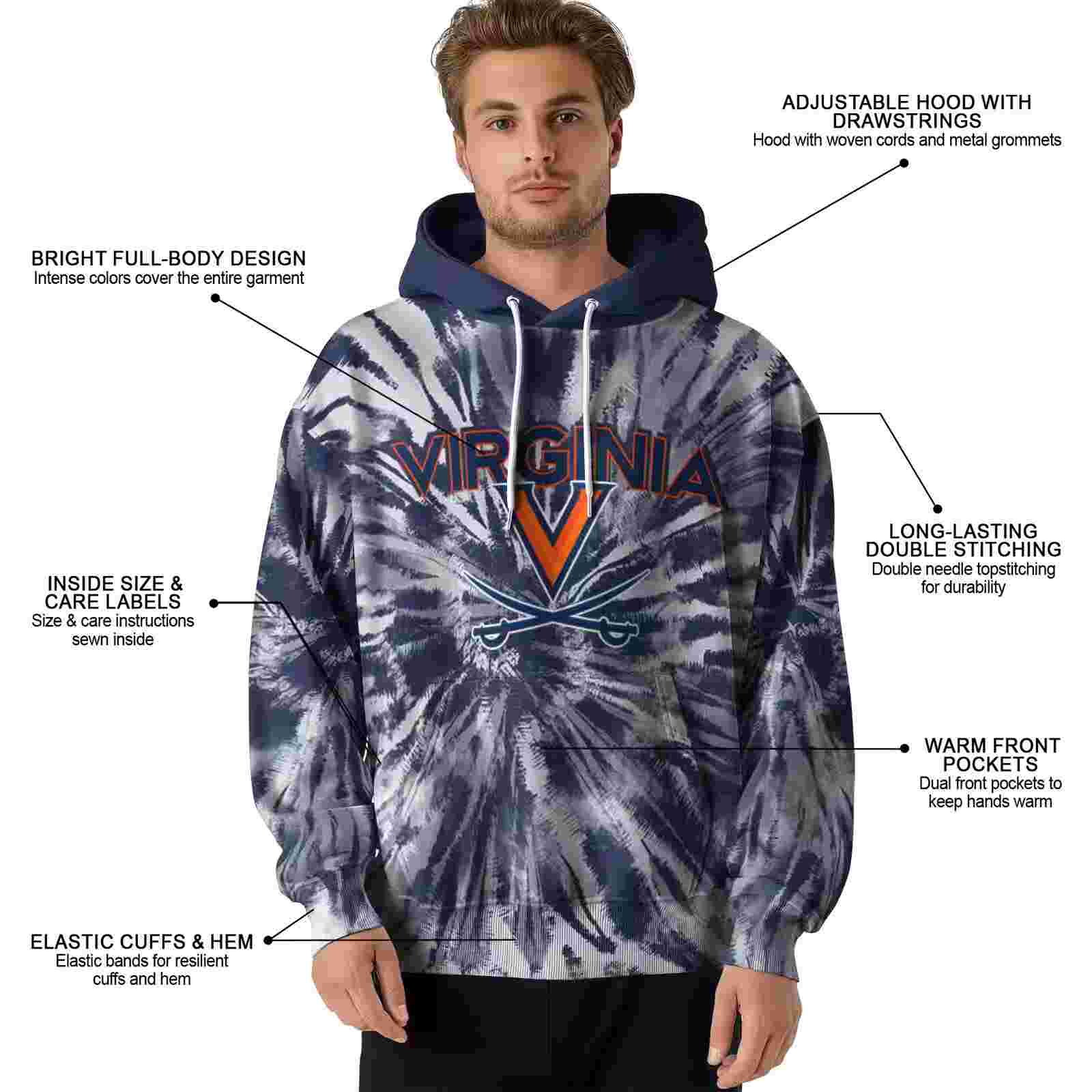 virginia cavaliers tie dye pattern blue hoodie latest model