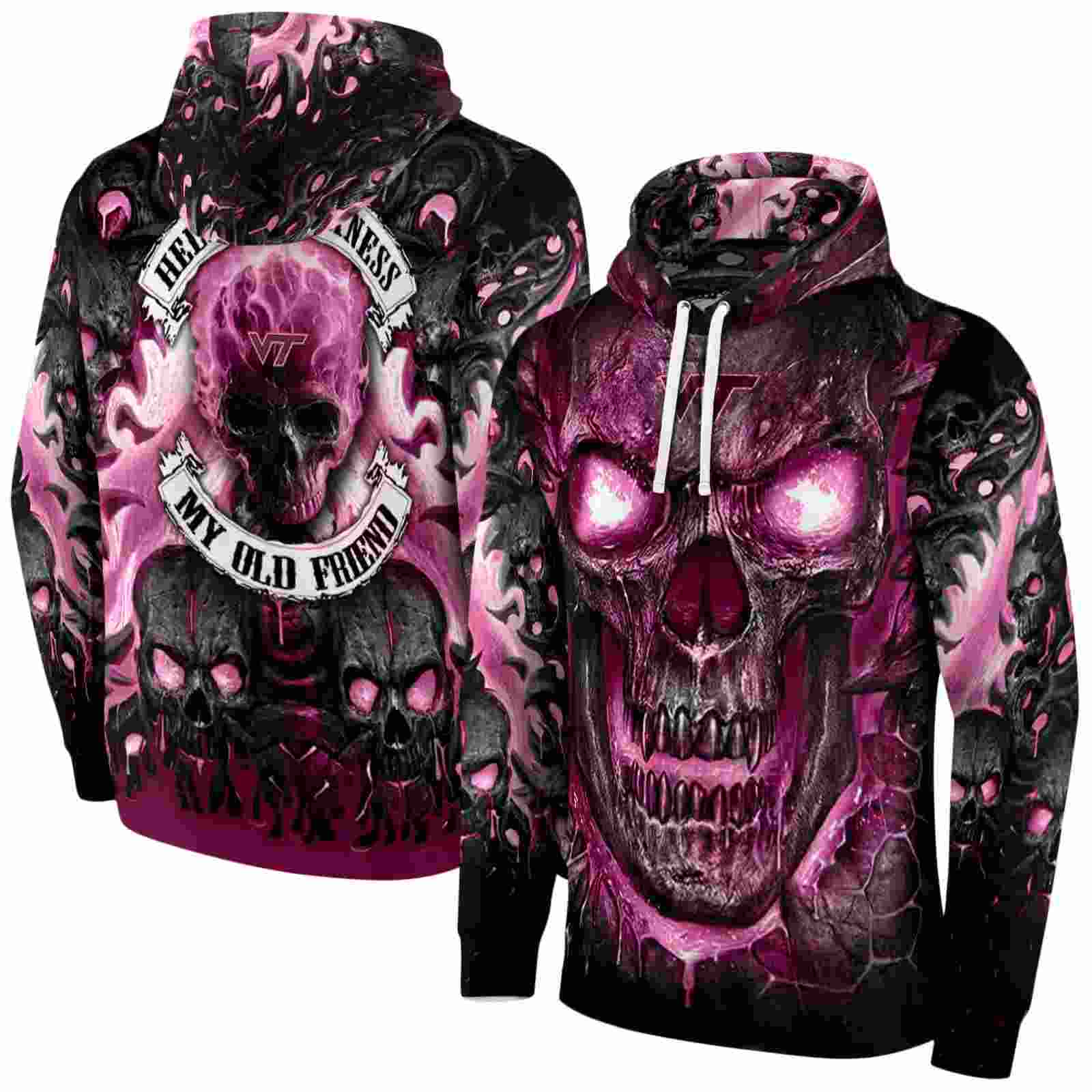 virginia tech hokies demonic skull maroon black hoodie fashion forward