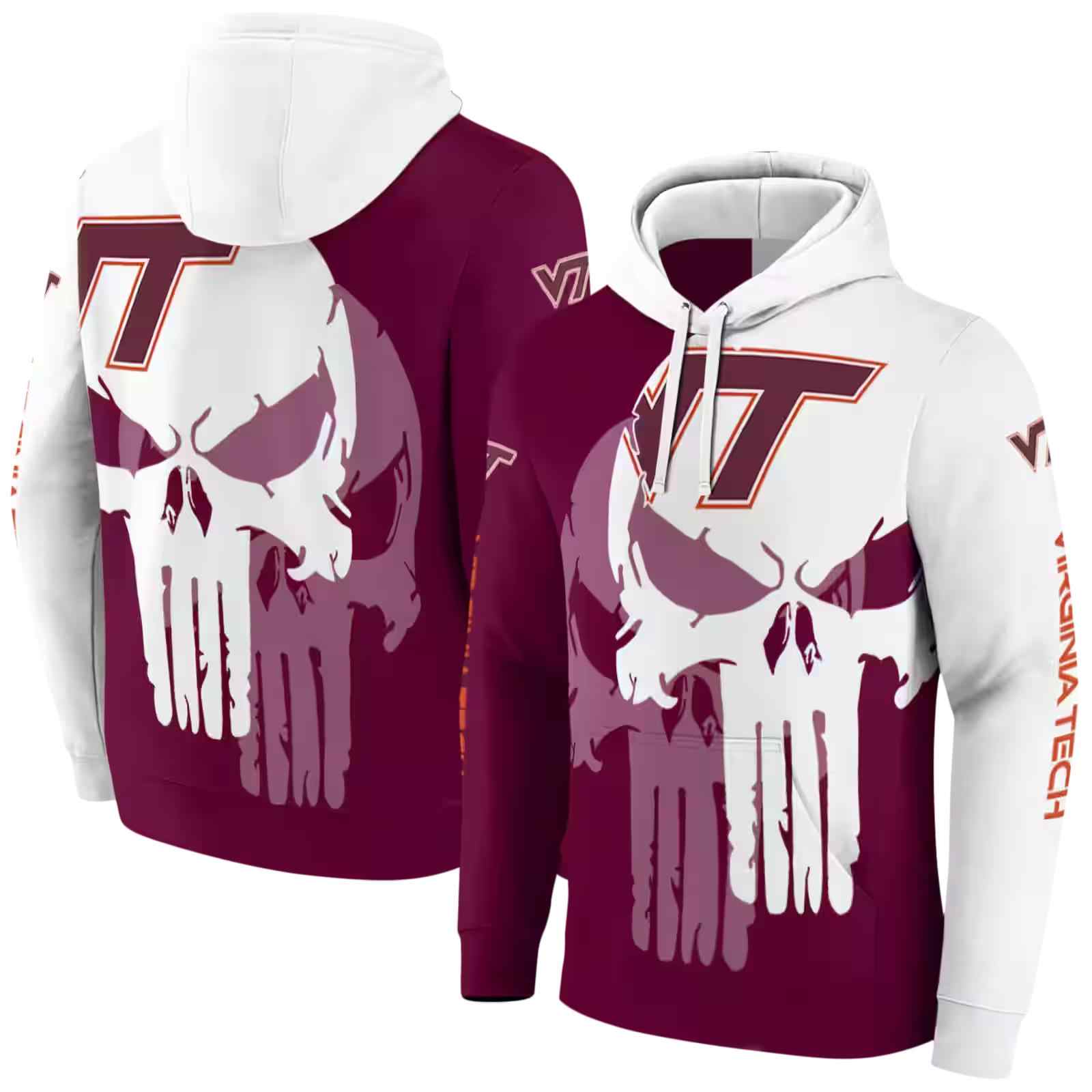 virginia tech hokies graphic punisher maroon white hoodie fashion forward