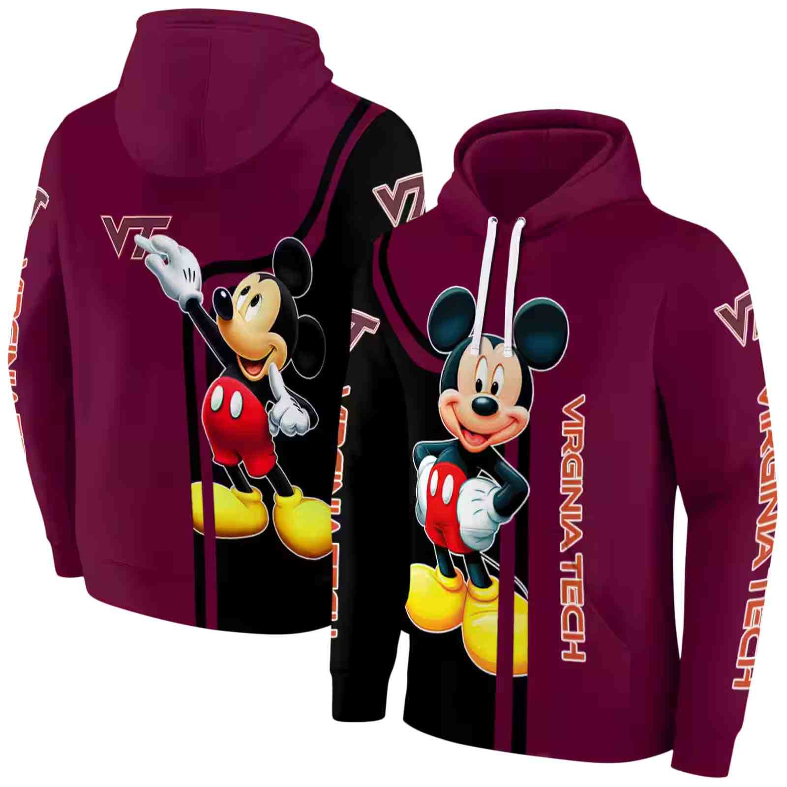 virginia tech hokies mickey mouse maroon black hoodie fashion forward