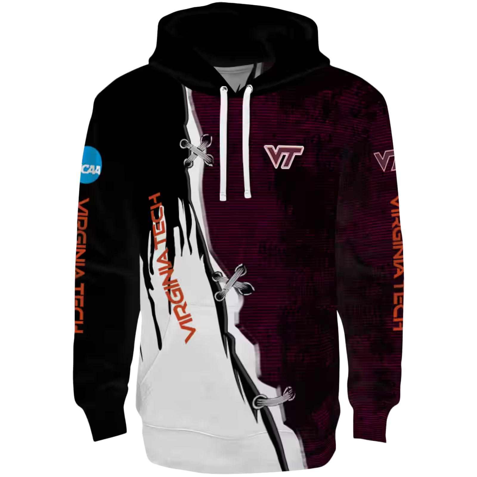 Virginia Tech Hokies Ripped Pattern Maroon Black White Hoodie