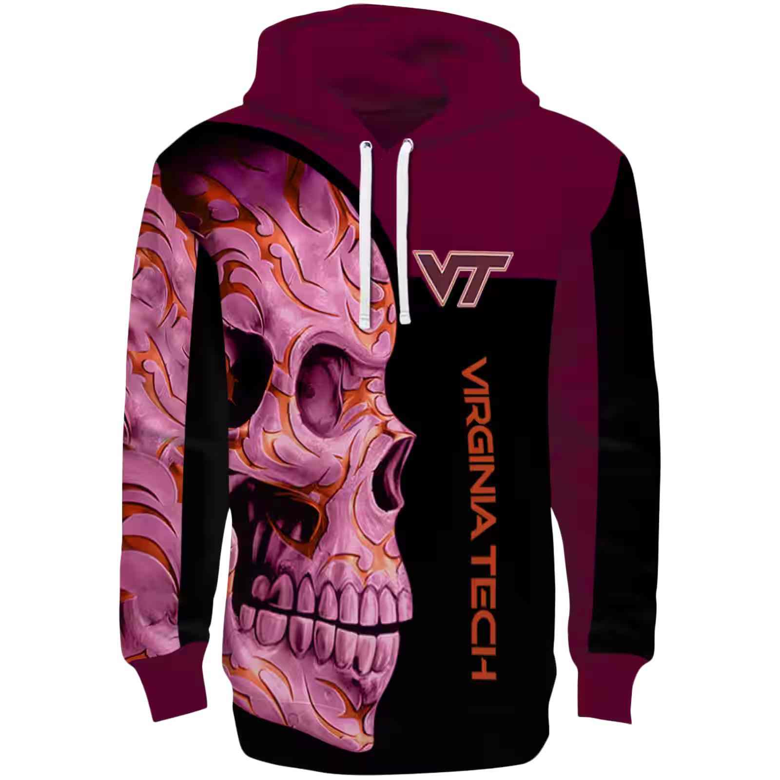 Virginia Tech Hokies Skull Motif Maroon Black Hoodie