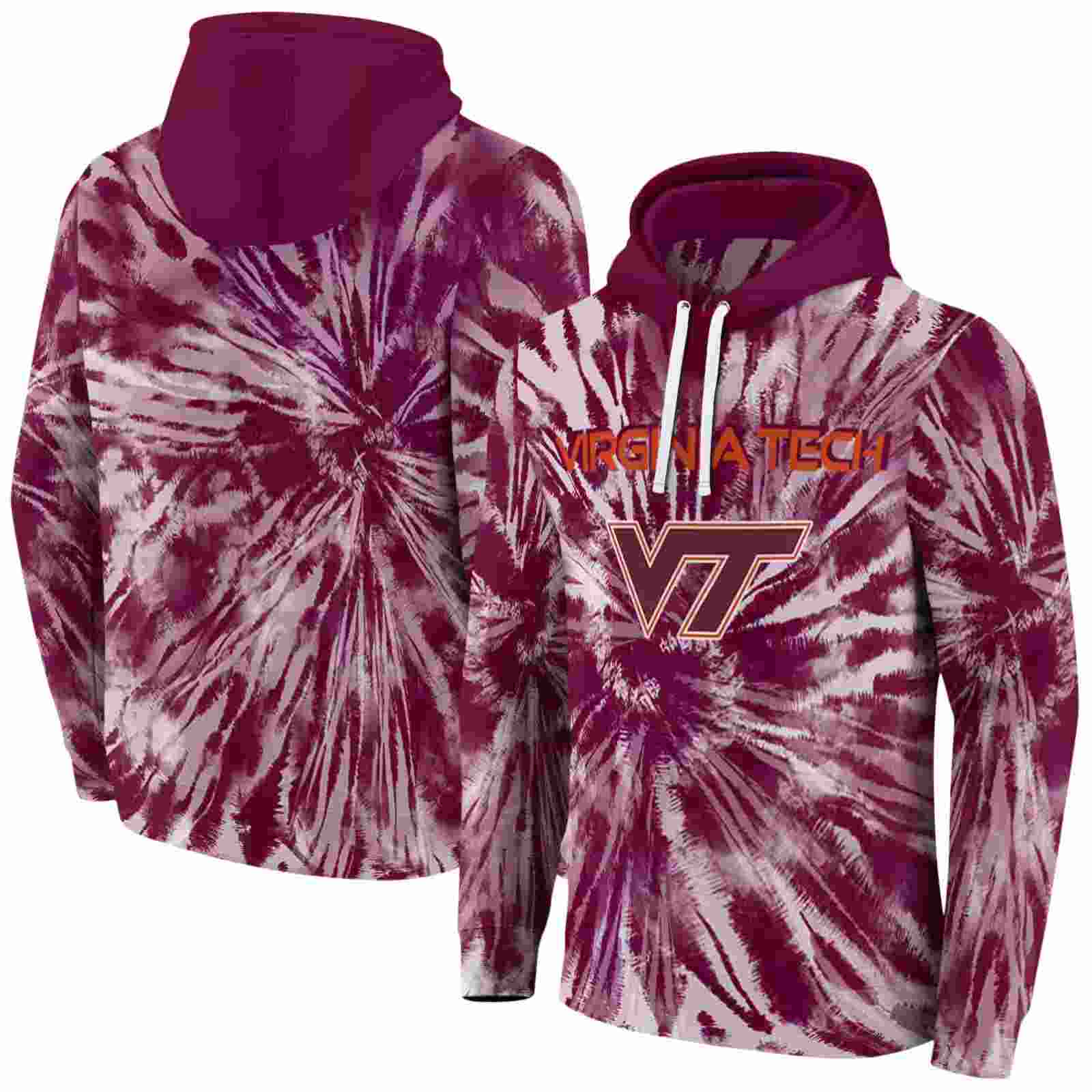virginia tech hokies tie dye pattern maroon hoodie fashion forward