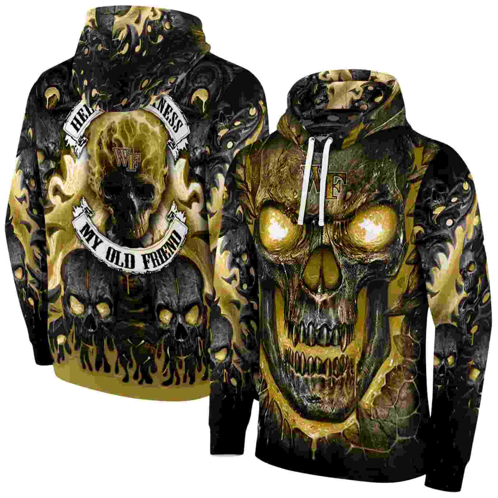 wake forest demon deacons demonic skull gold black hoodie fashion forward