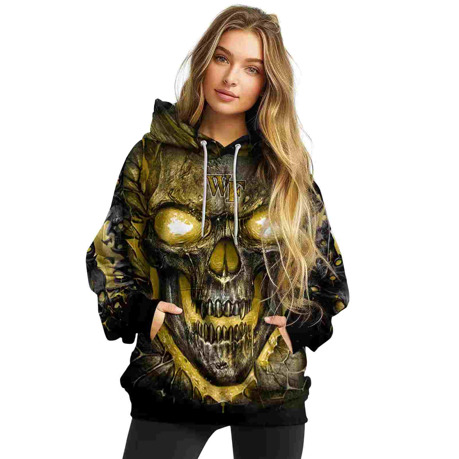 wake forest demon deacons demonic skull gold black hoodie high quality