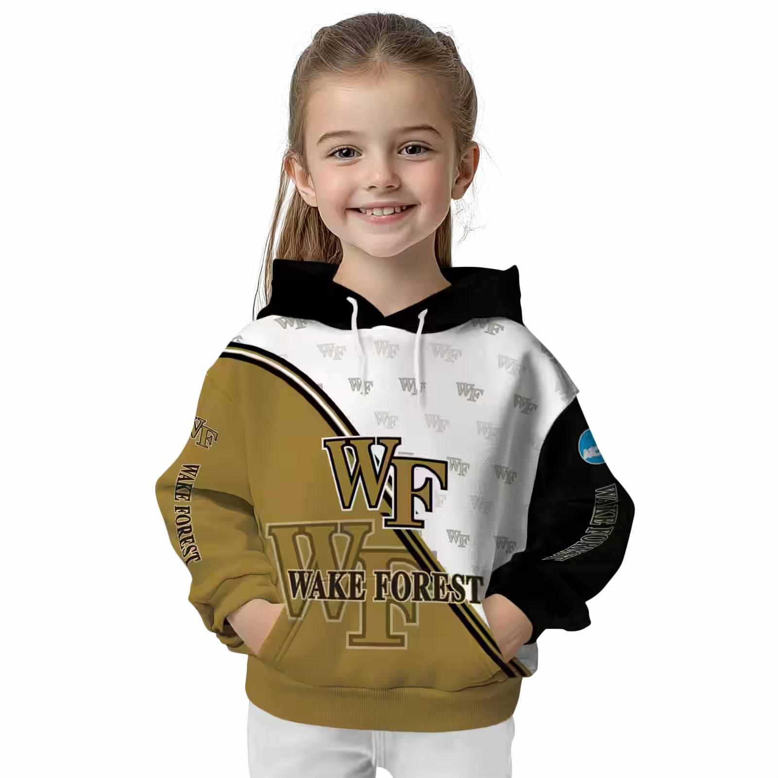 wake forest demon deacons diagonal stripe gold white hoodie top rated