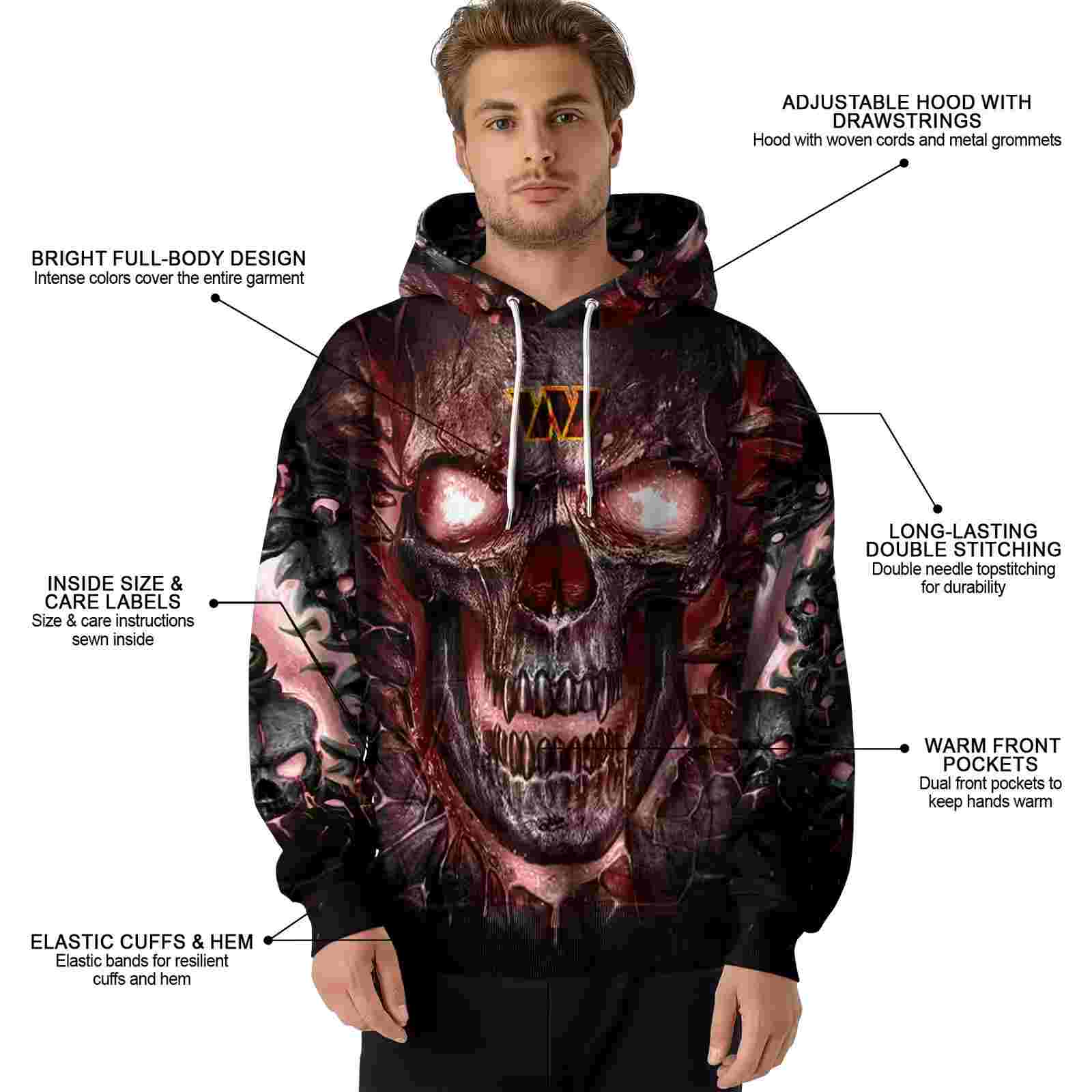 washington commanders demonic skull burgundy black hoodie latest model