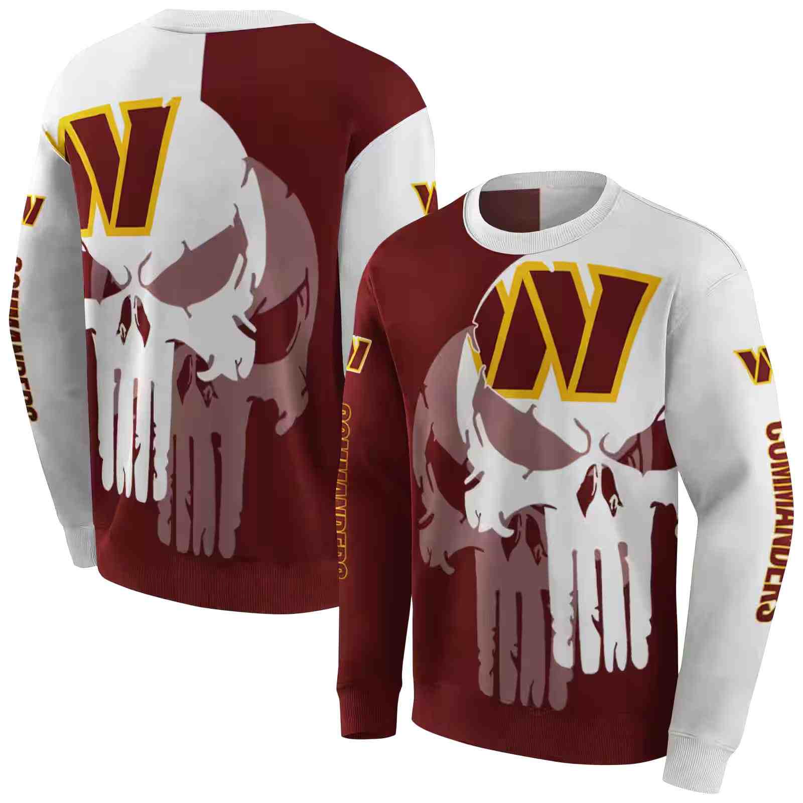 washington commanders graphic punisher burgundy white hoodie premium grade