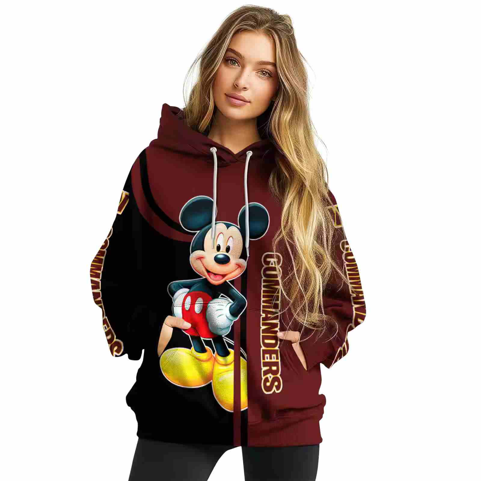 washington commanders mickey mouse burgundy black hoodie high quality