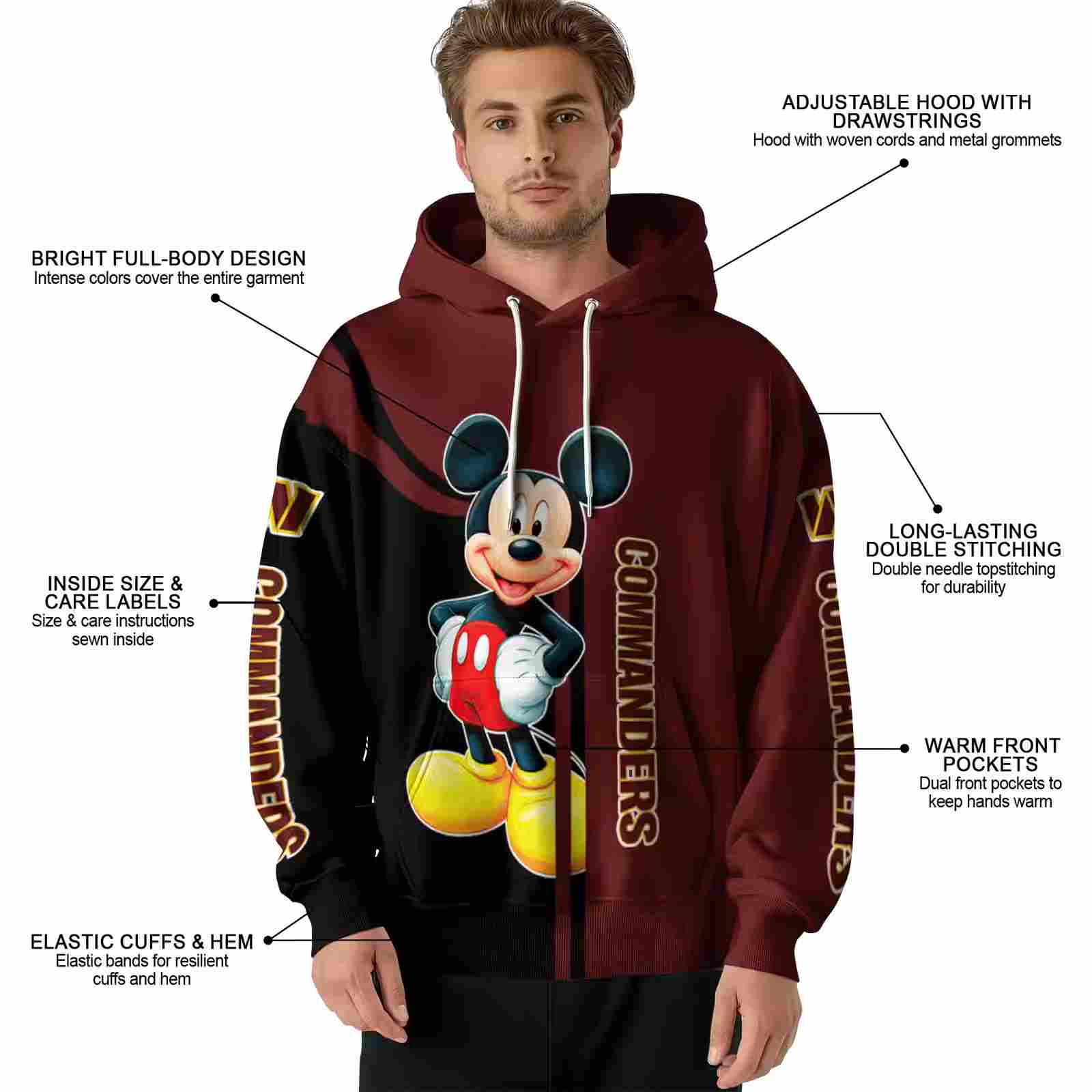 washington commanders mickey mouse burgundy black hoodie latest model