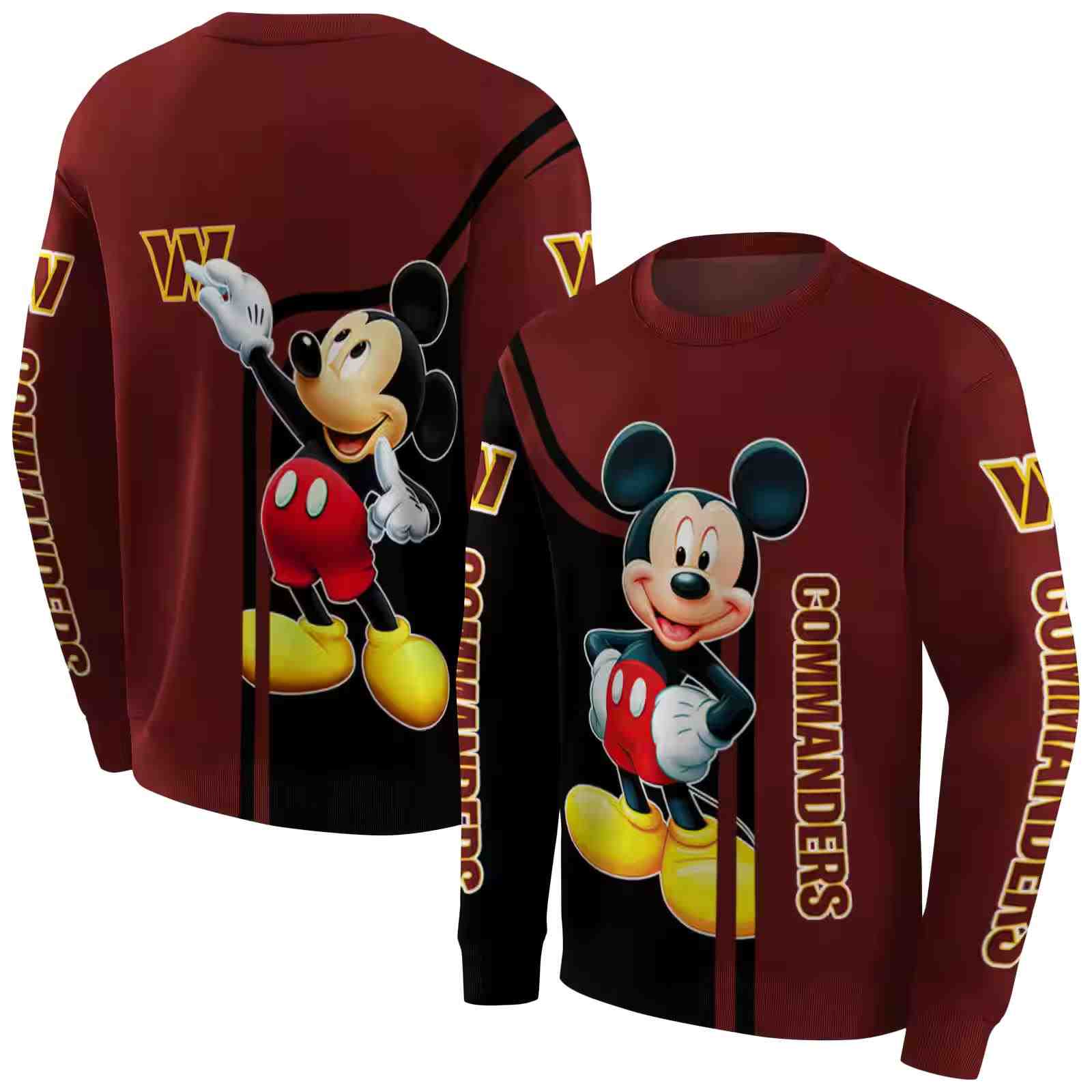 washington commanders mickey mouse burgundy black hoodie premium grade