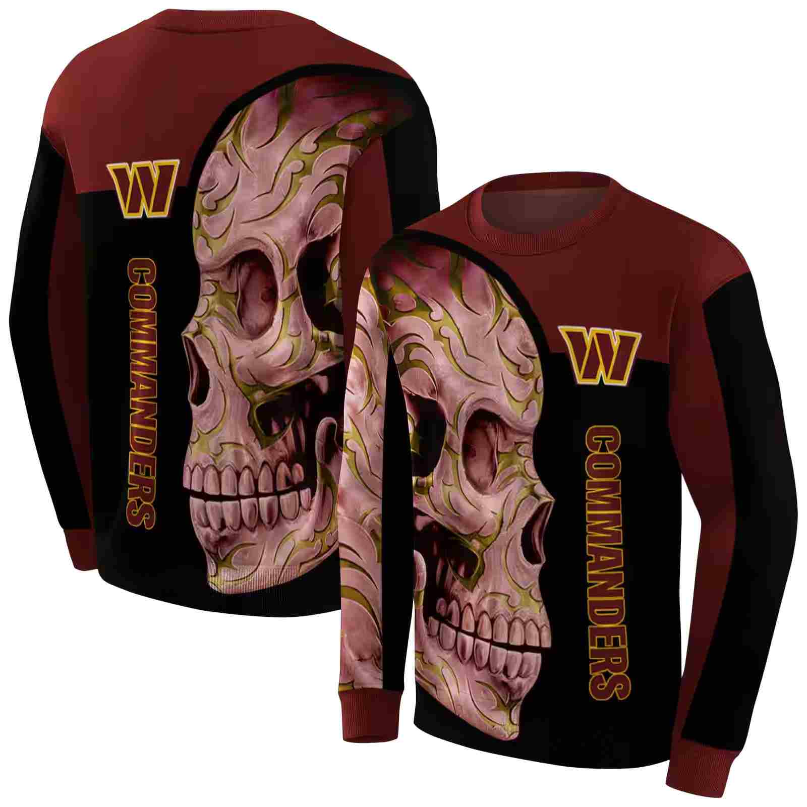 washington commanders skull motif burgundy black hoodie premium grade