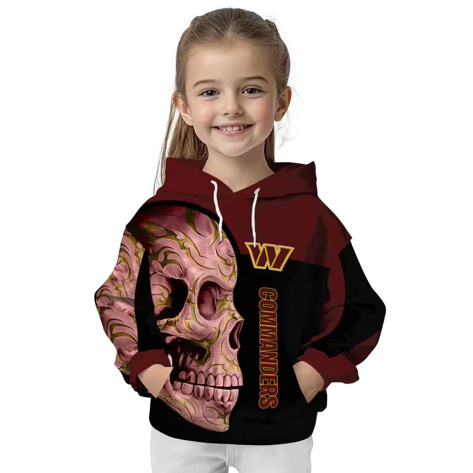 washington commanders skull motif burgundy black hoodie top rated